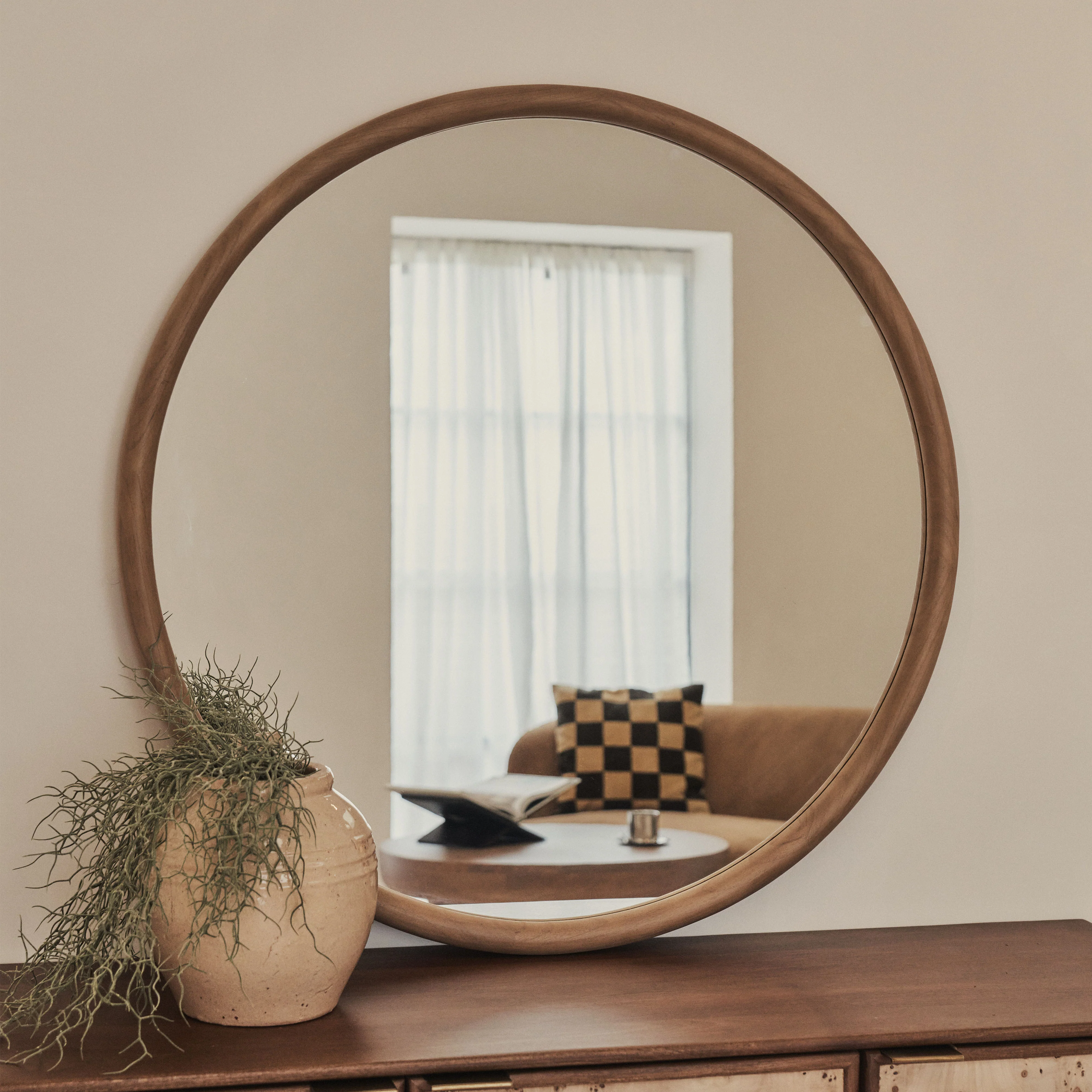 Amora - Large Warm Wood Round Wall Mirror 100cm x 100cm - Image 3