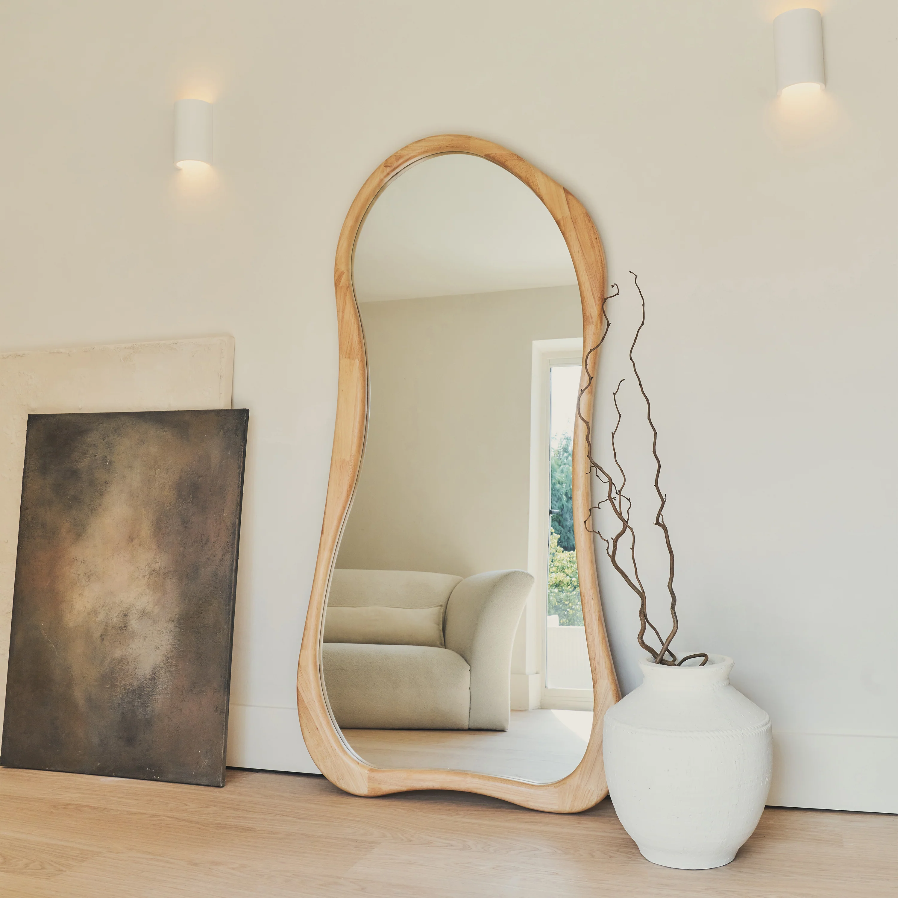 Arcurva - Large Full Length Light Wood Irregular Mirror 170cm x 85cm - Image 4