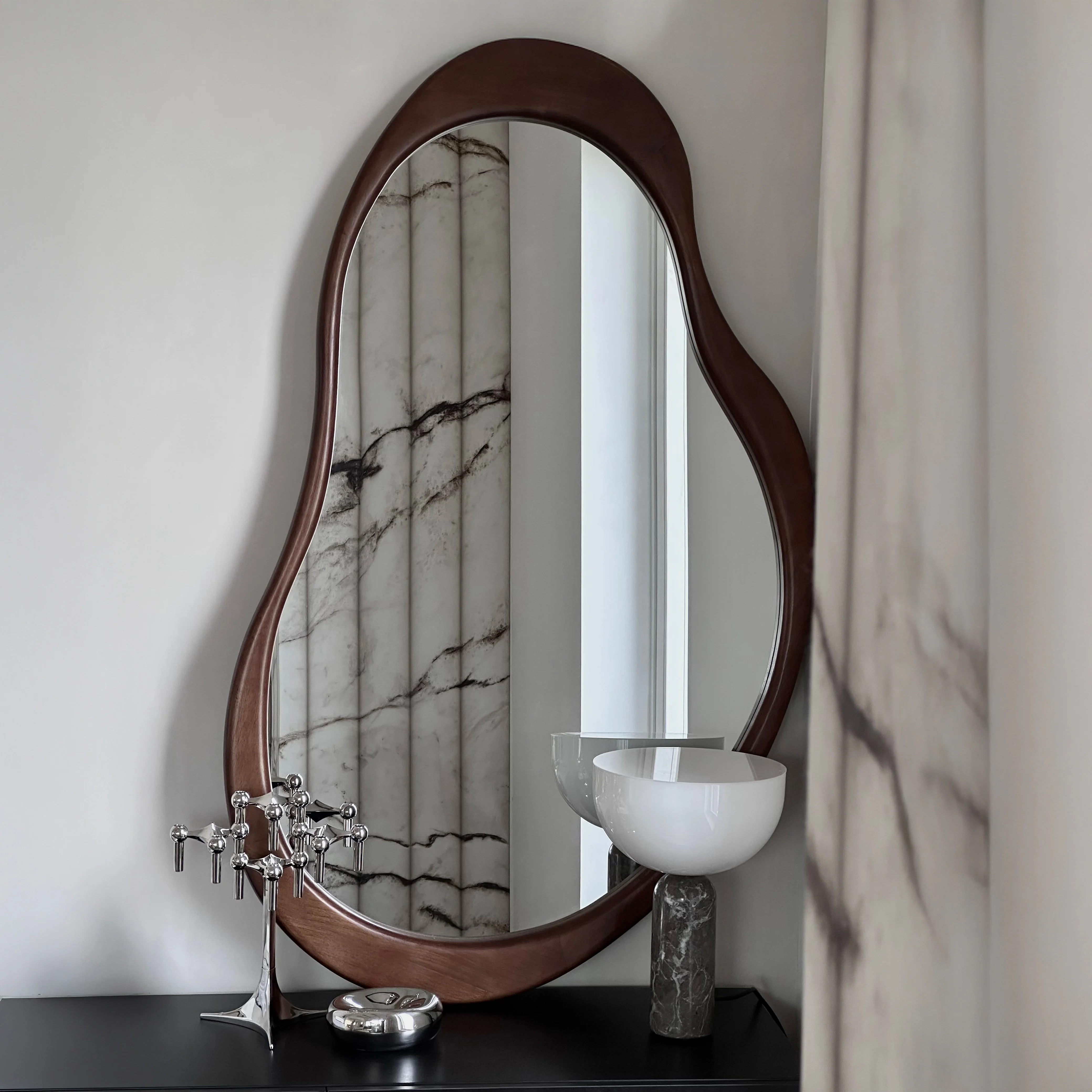 Arcurva - Large Overmantle Dark Wood Irregular Mirror 130cm x 80cm - Image 3