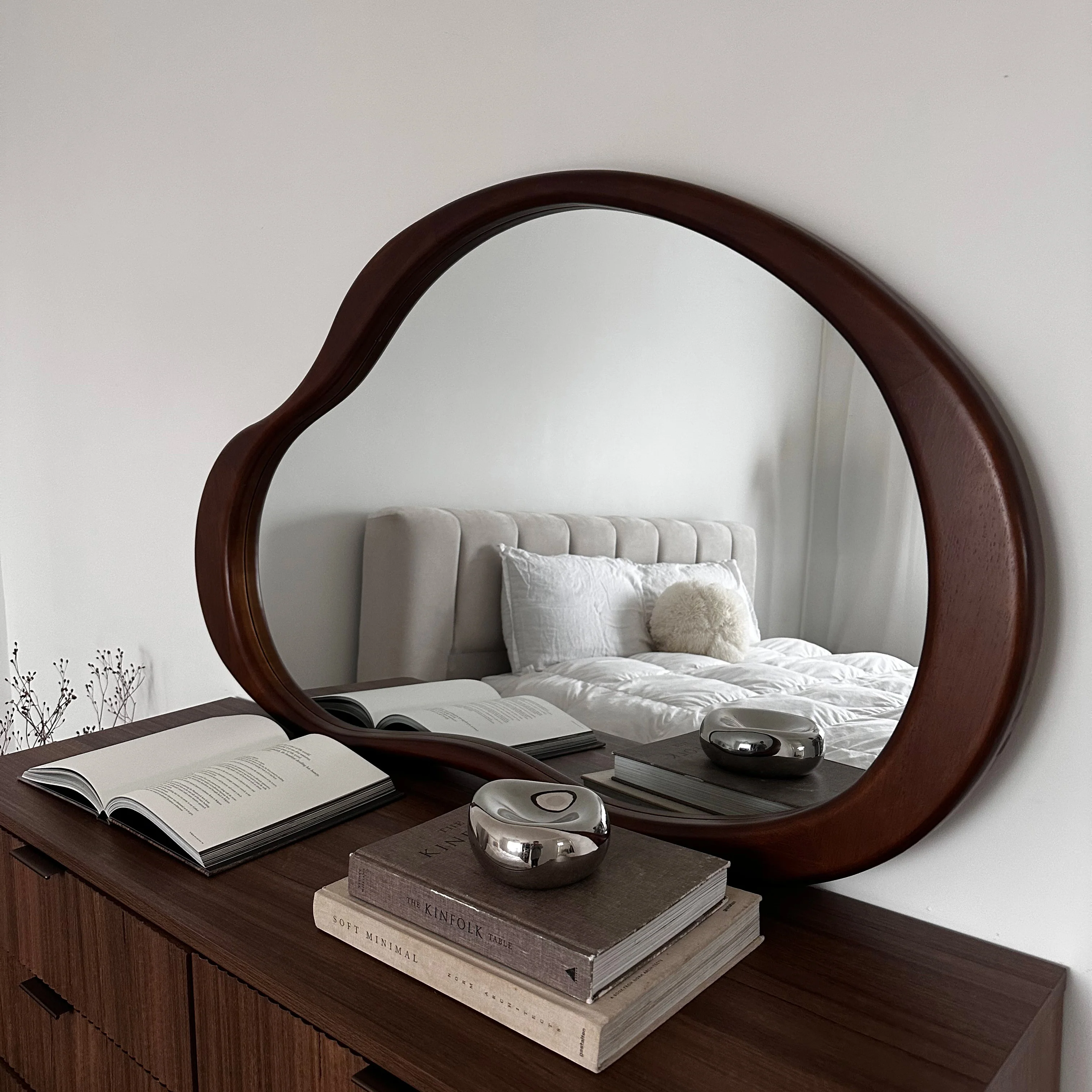 Arcurva - Large Overmantle Dark Wood Irregular Mirror 130cm x 80cm - Image 4