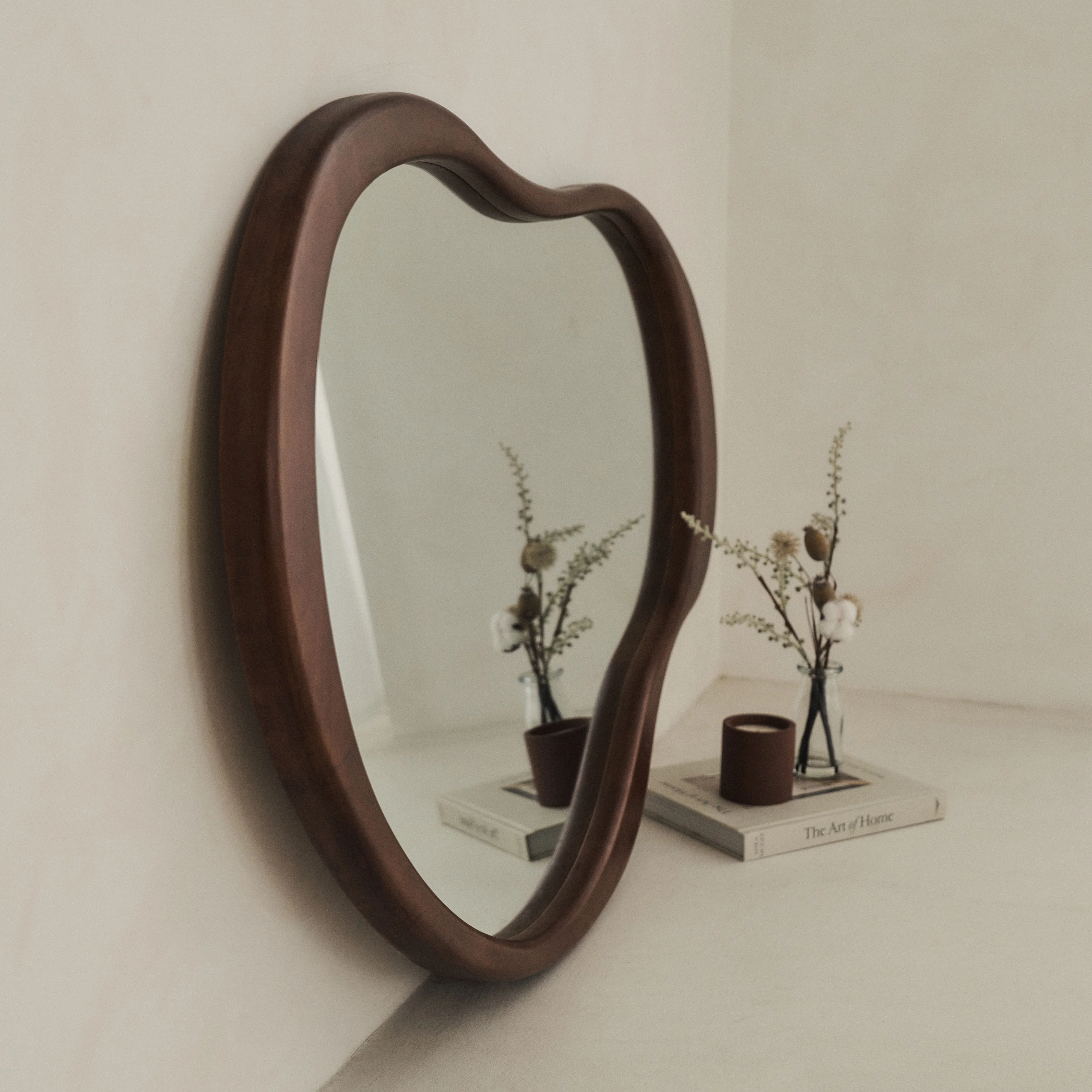 Arcurva - Large Overmantle Dark Wood Irregular Mirror 130cm x 80cm - Image 5