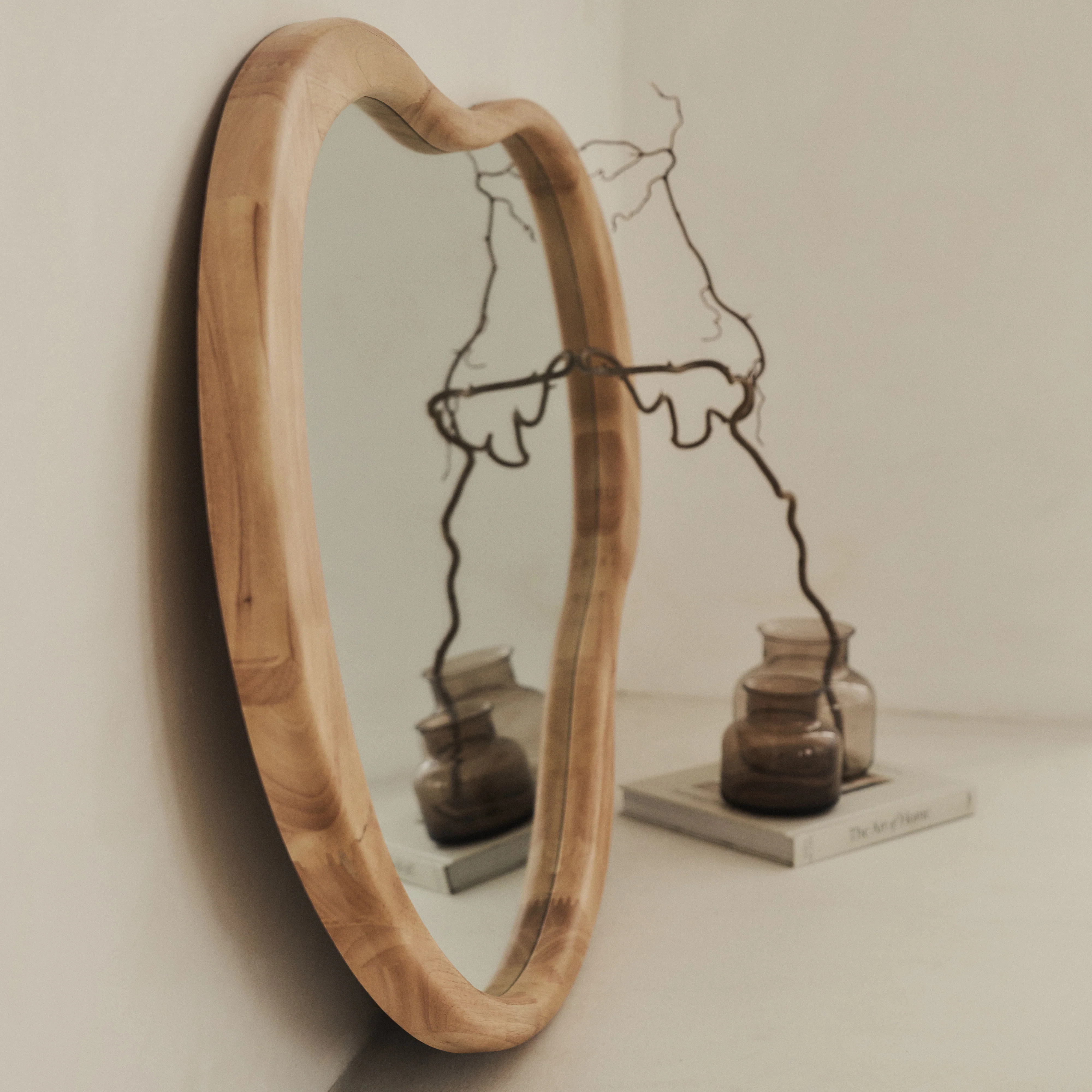 Arcurva - Large Overmantle Light Wood Irregular Mirror 130cm x 80cm - Image 3