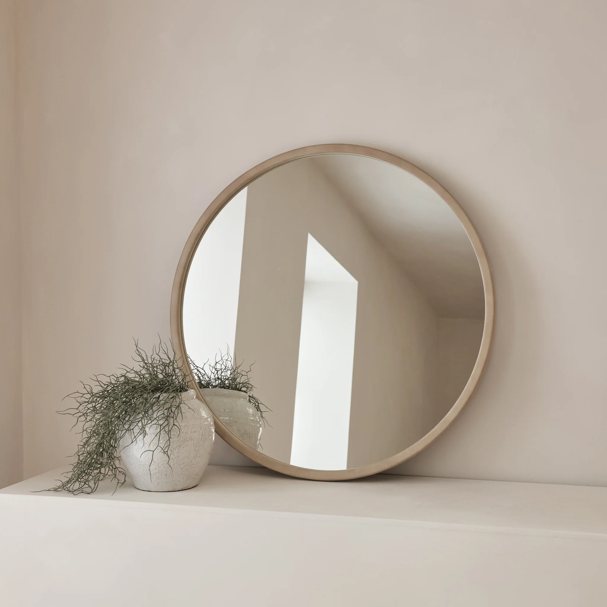 Arden - Large Concrete Round Wooden Wall Mirror 90cm x 90cm - Image 4