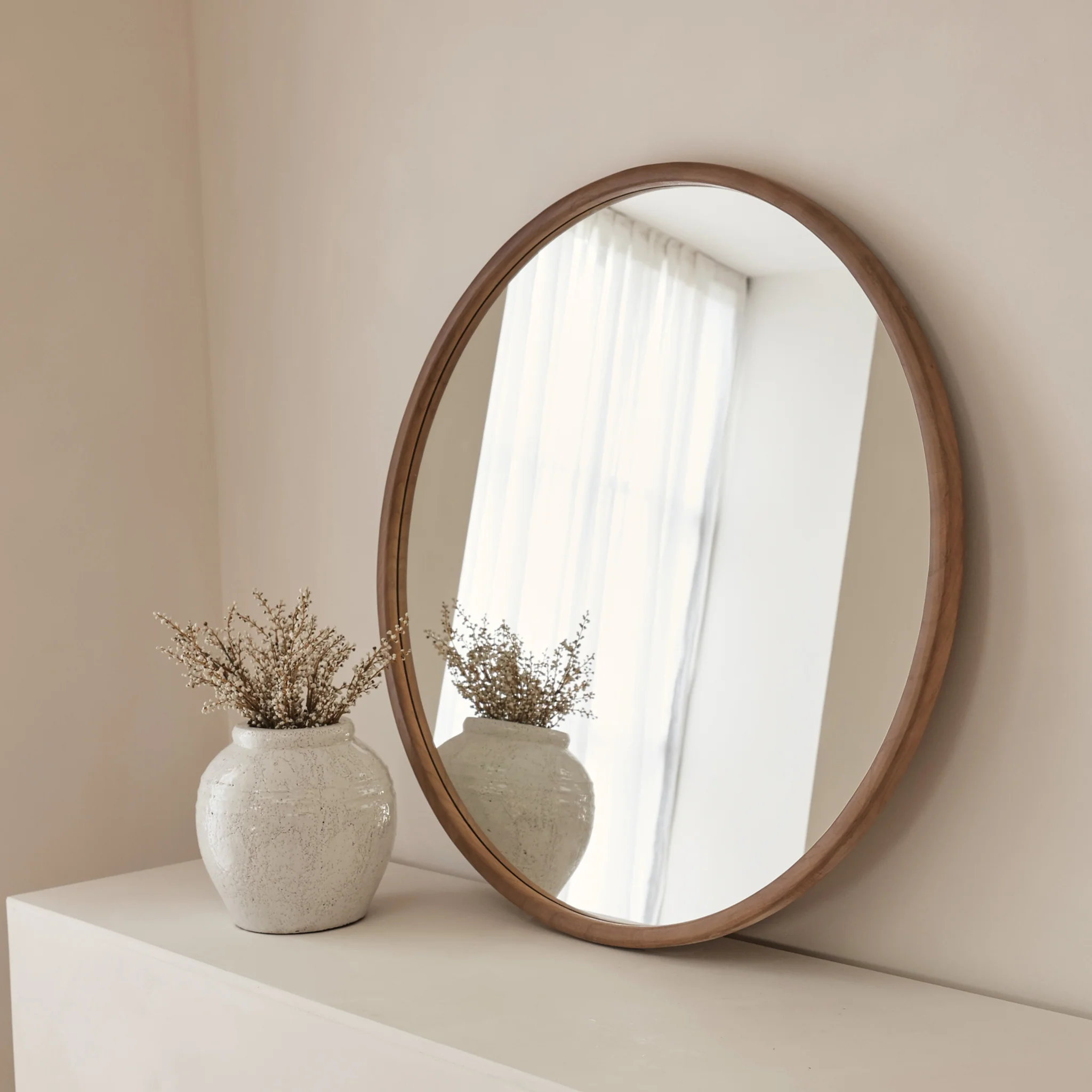 Arden - Large Warm Wood Round Wooden Wall Mirror 90cm x 90cm - Image 5