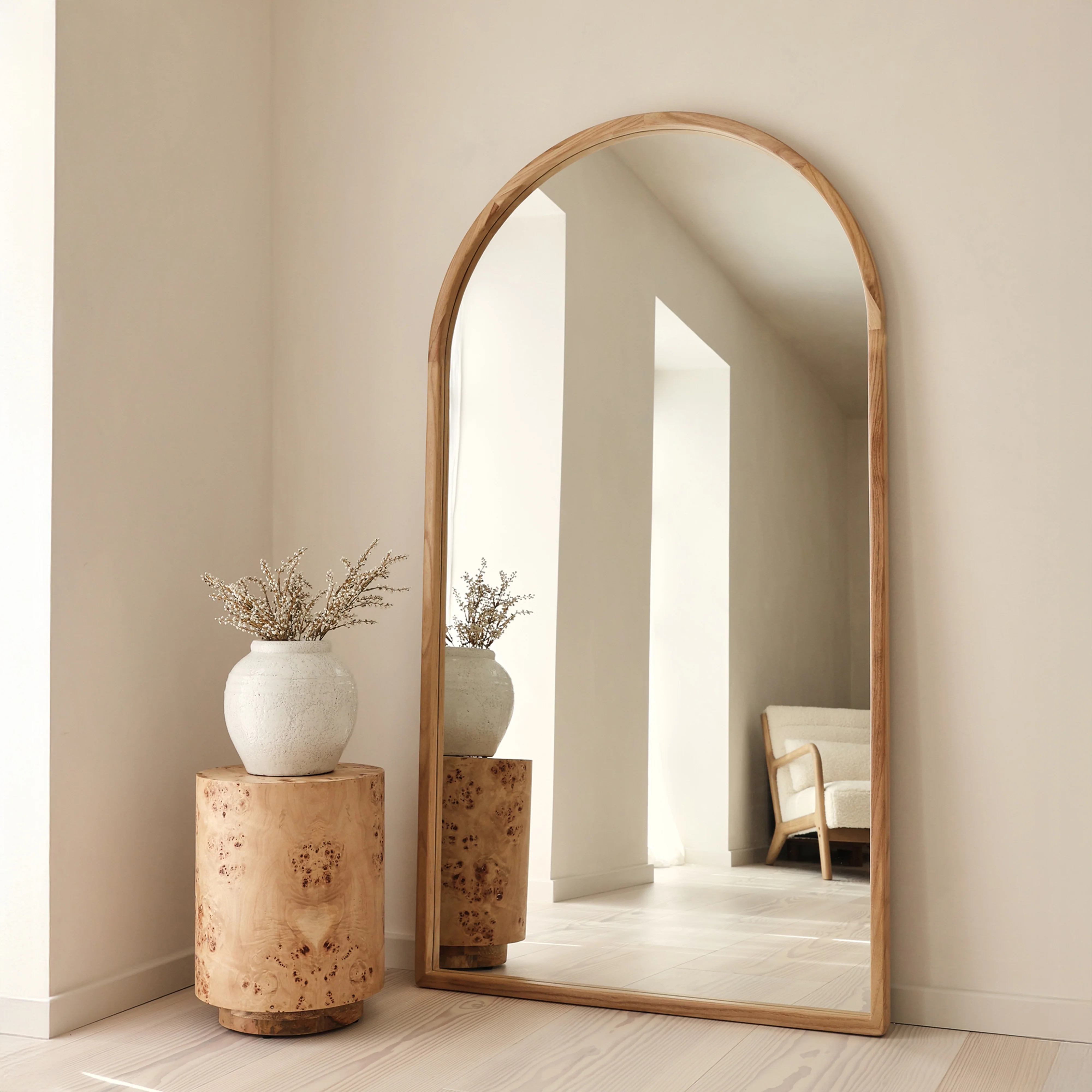 Arden - Light Wood Full Length Arched Wooden Mirror 175cm x 95cm - Image 3