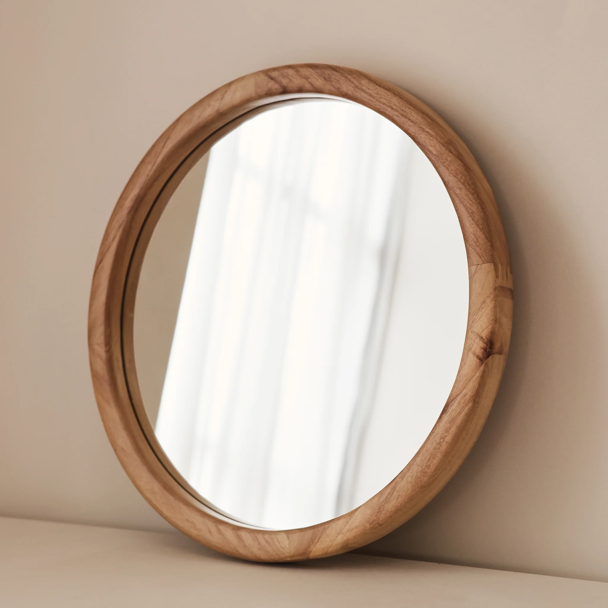Arden - Light Wood Round Wooden Wall Mirror 40cm x 40cm - Image 4
