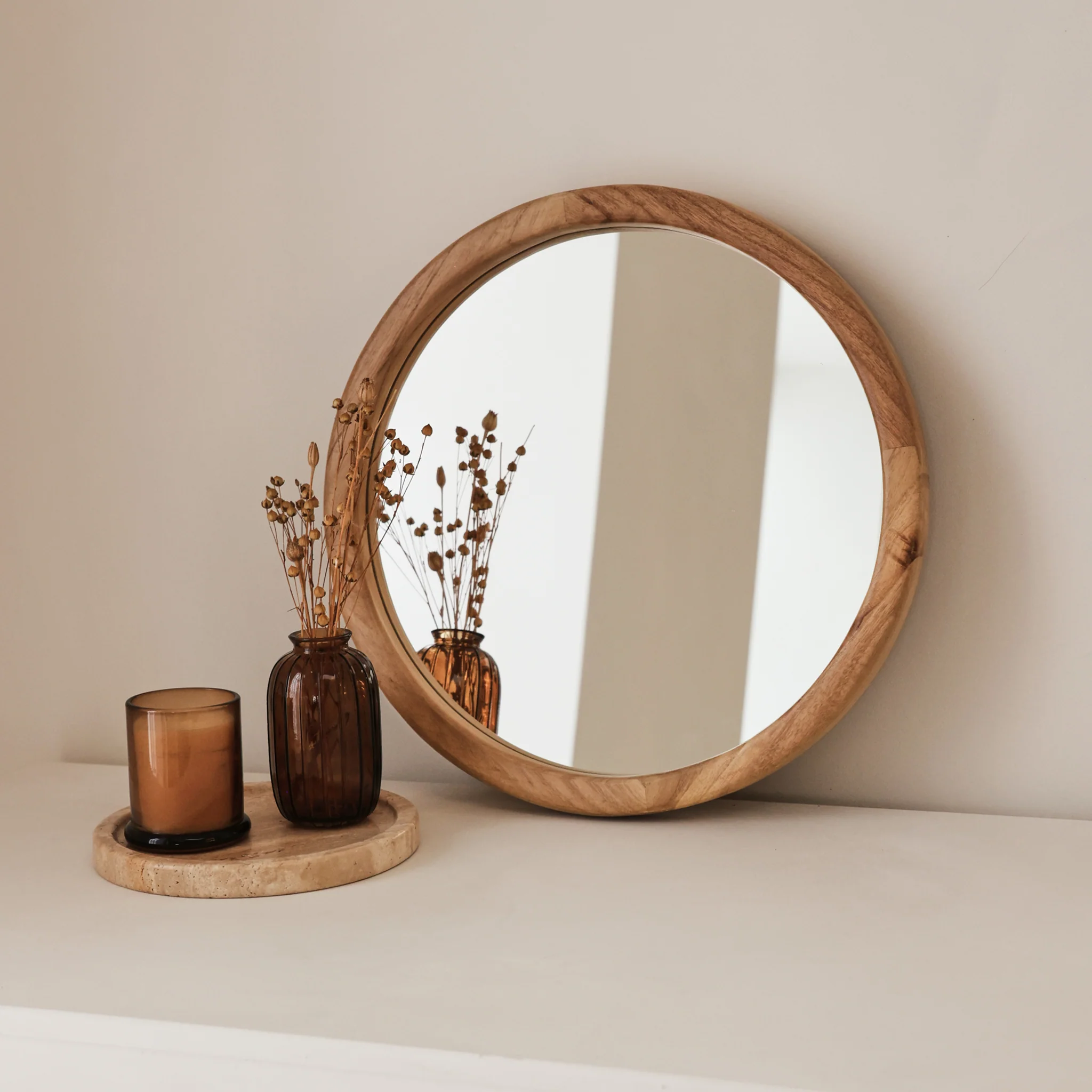 Arden - Light Wood Round Wooden Wall Mirror 40cm x 40cm - Image 8