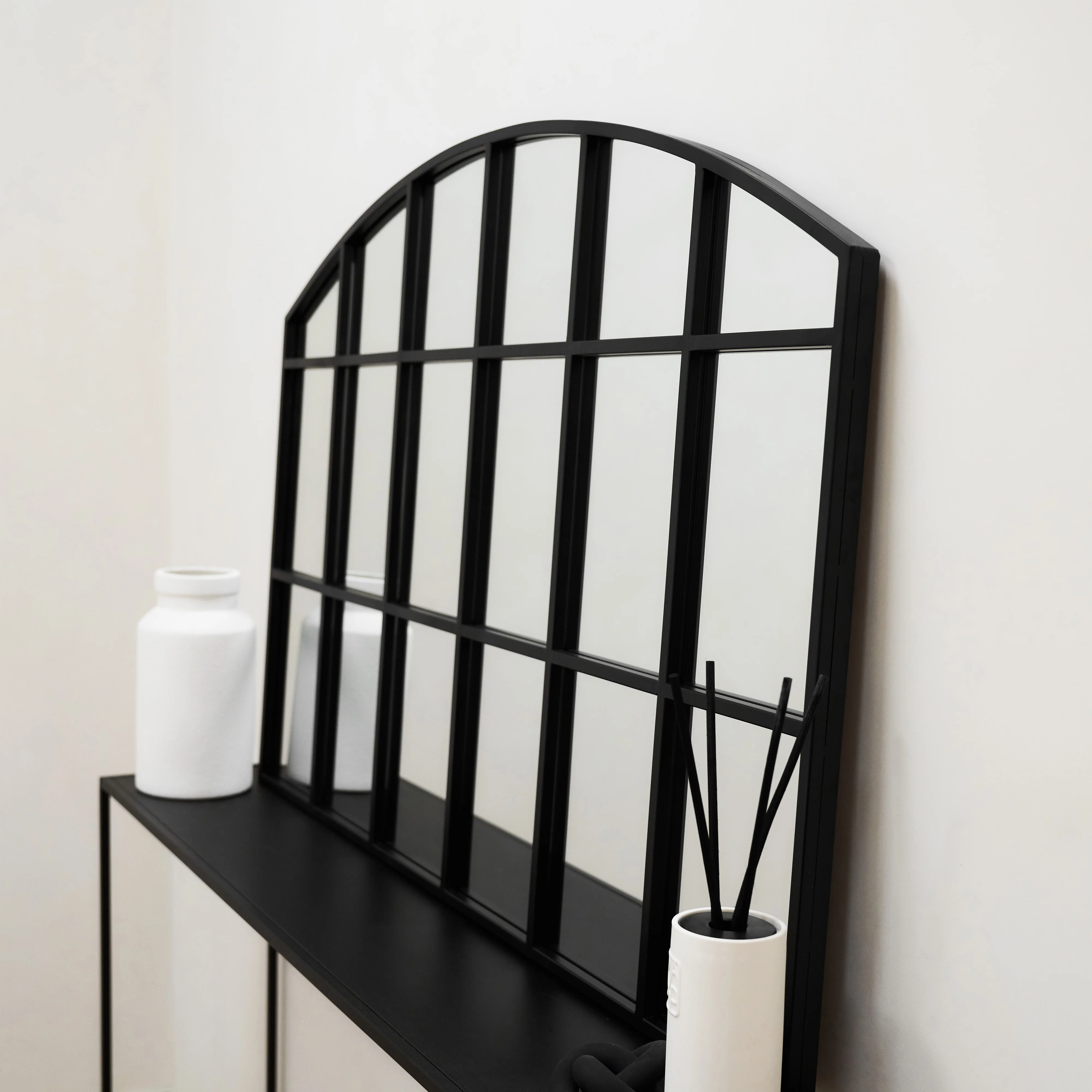 Bridgewater - Black Industrial Arched Metal Window Mirror 120cm x 80cm - Image 3