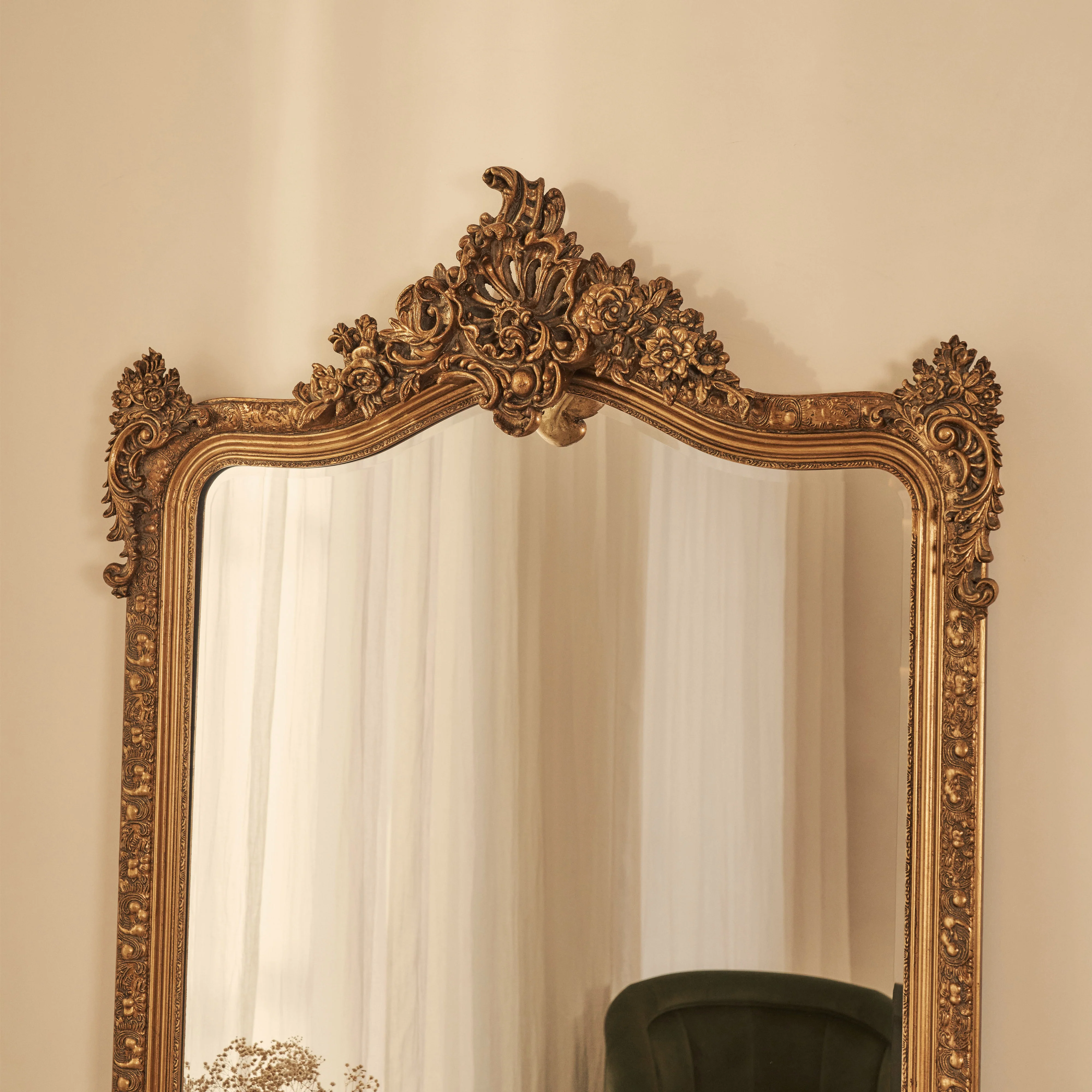 Francesca - Gold Arched Ornate Full Length Mirror 185cm x 100cm - Image 3