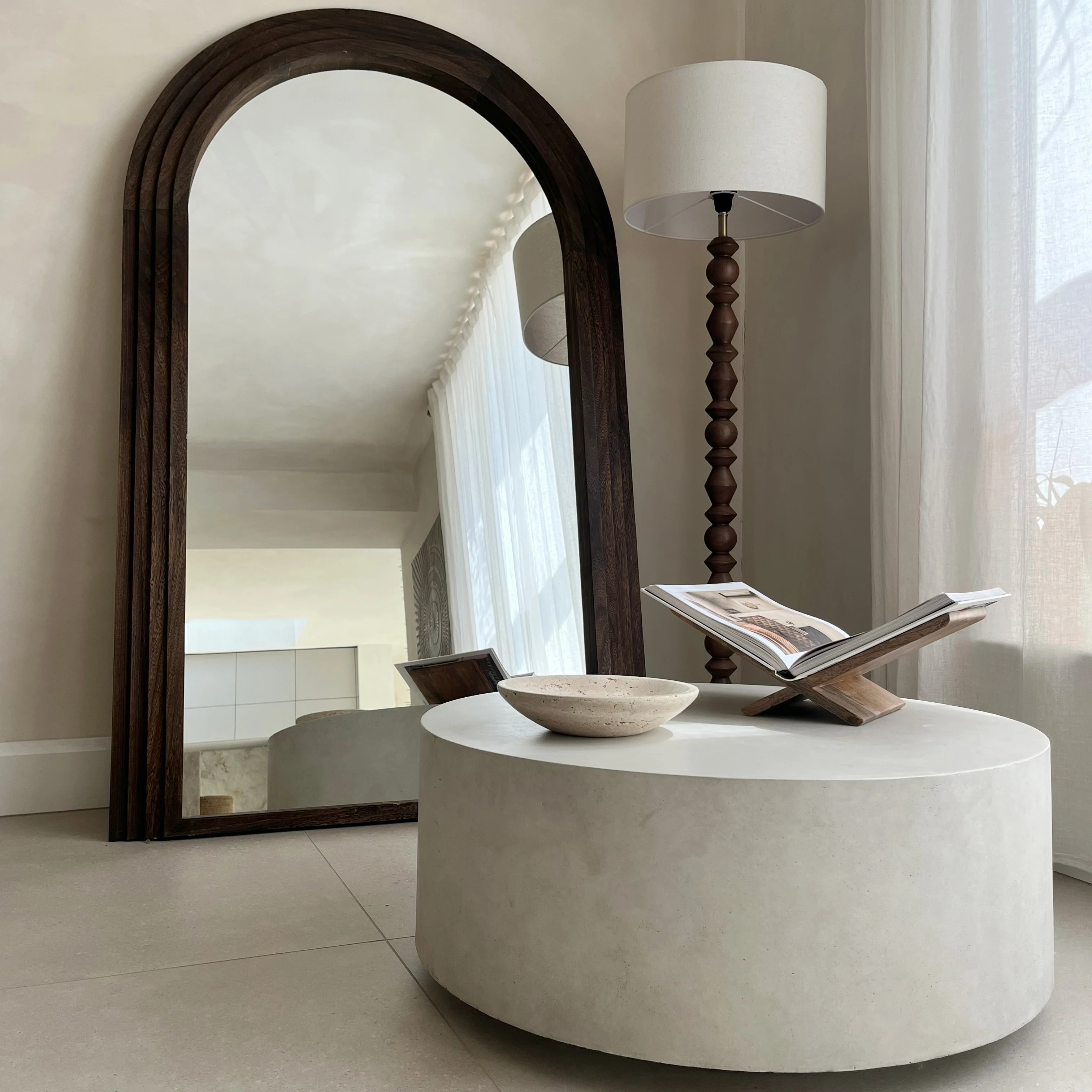 Ivy - Dark Wood Drum Shade Floor Lamp - Image 3