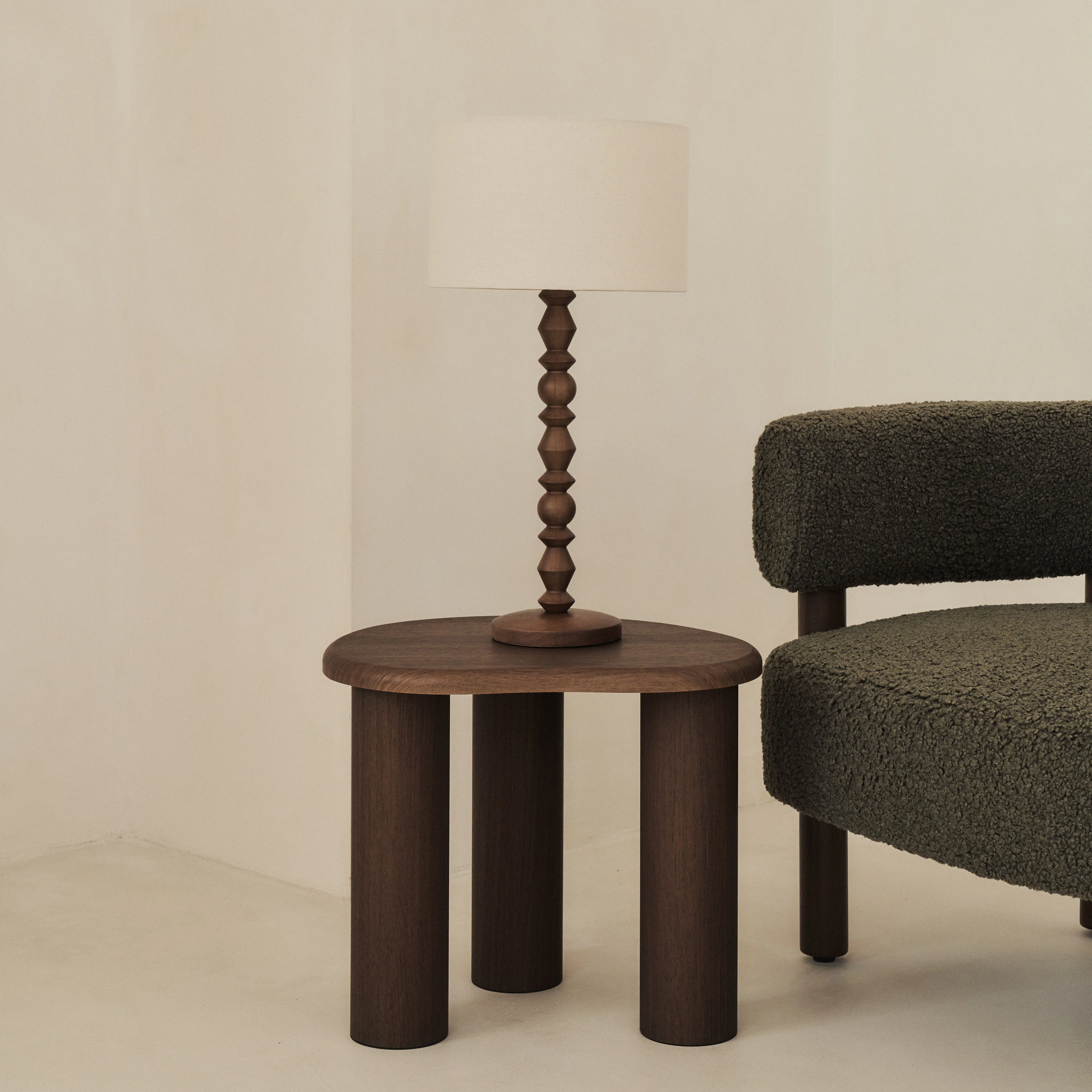 Ivy - Dark Wood Drum Shade Table Lamp - Image 4