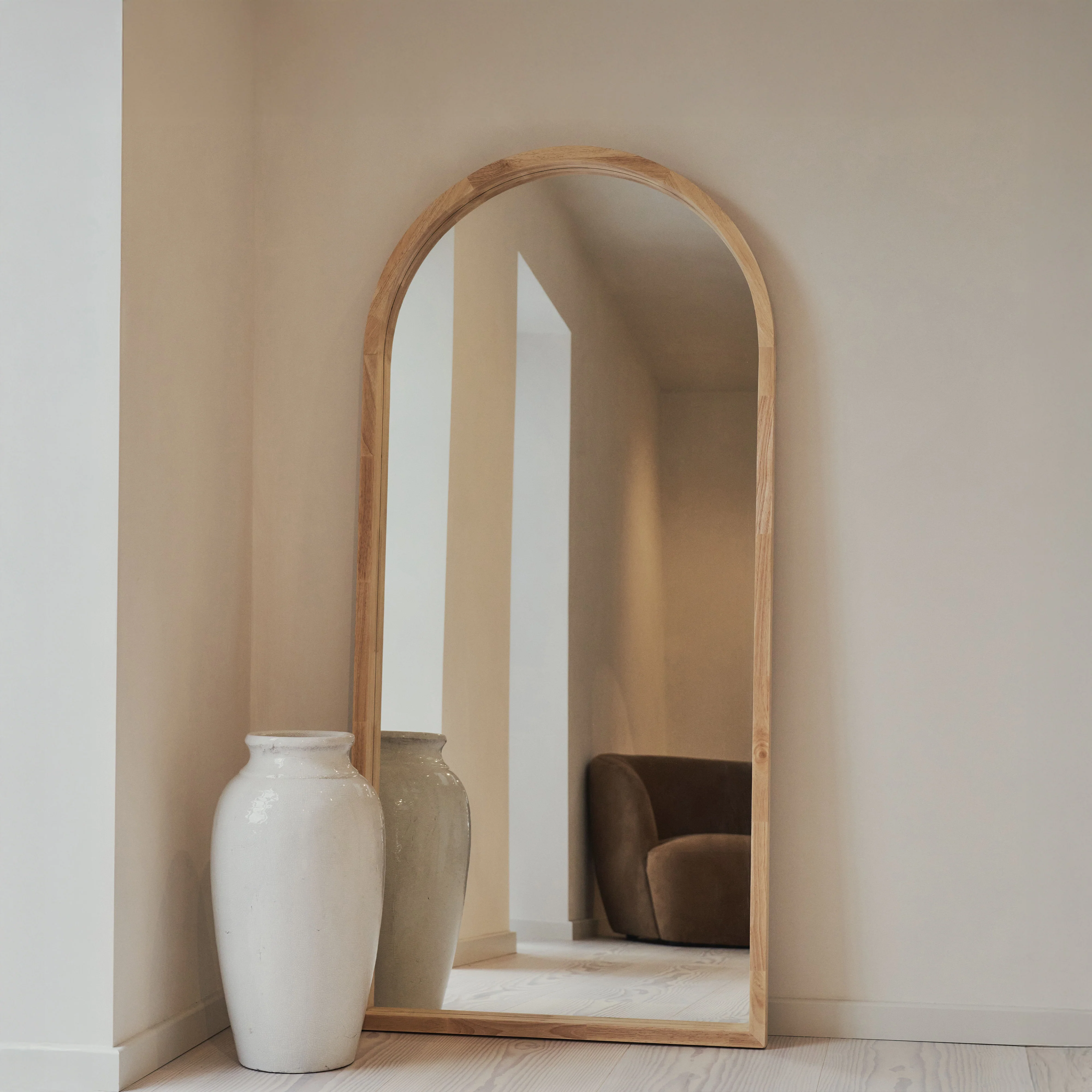 Lilia - Full Length Light Wood Arched Wooden Mirror 170cm x 80cm - Image 4