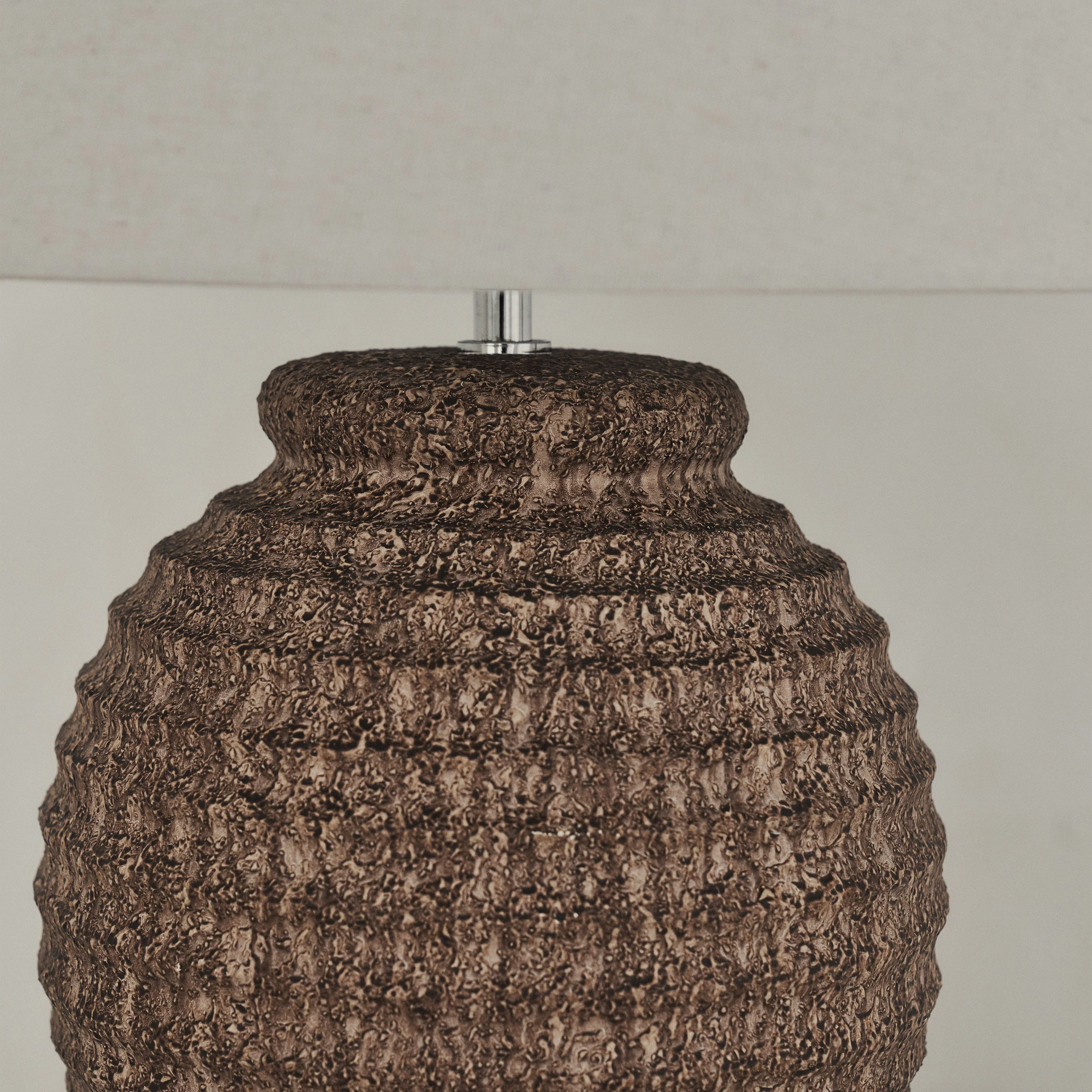 Linosa - Brown Textured Ceramic Drum Shade Table Lamp - Image 5