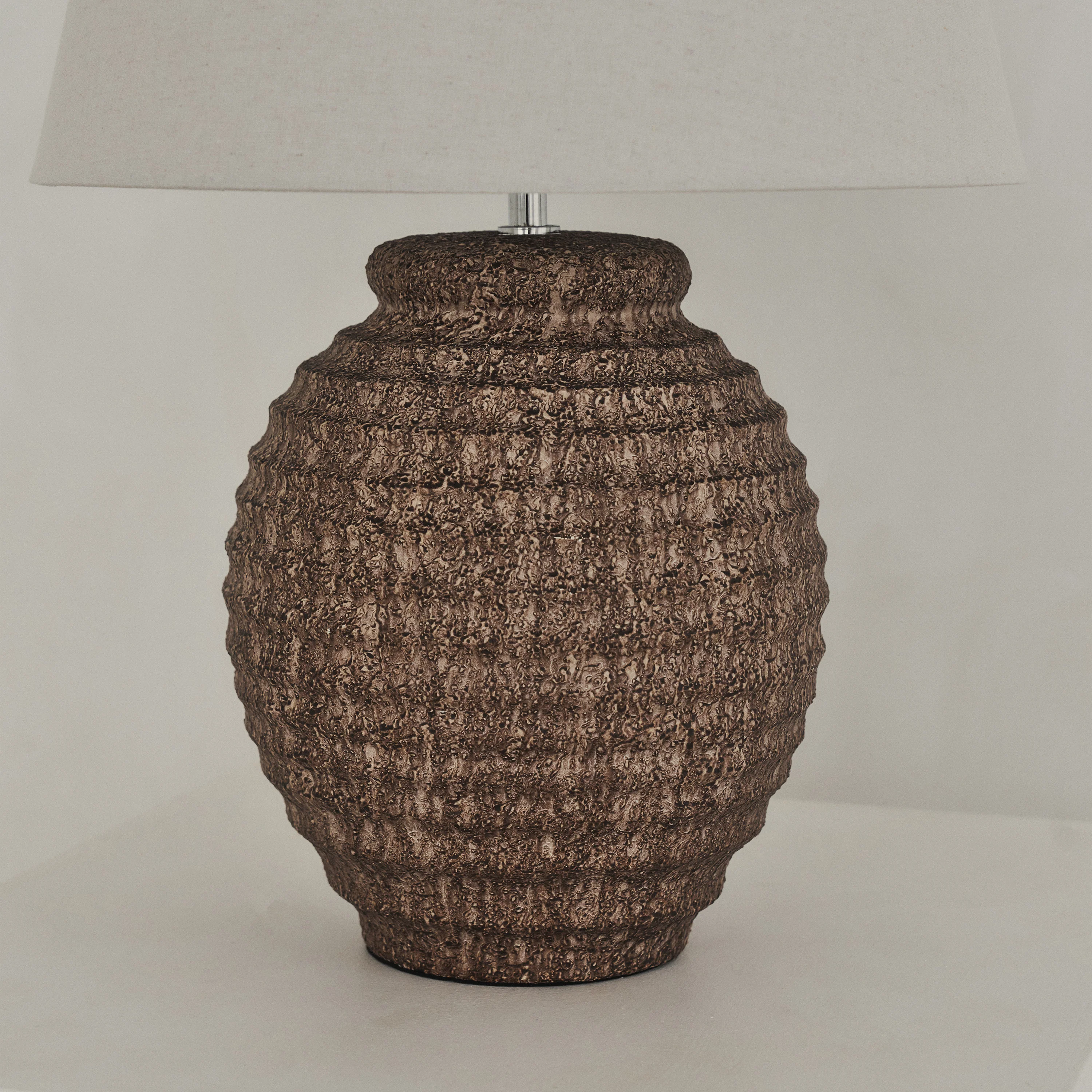 Linosa - Brown Textured Ceramic Drum Shade Table Lamp - Image 6
