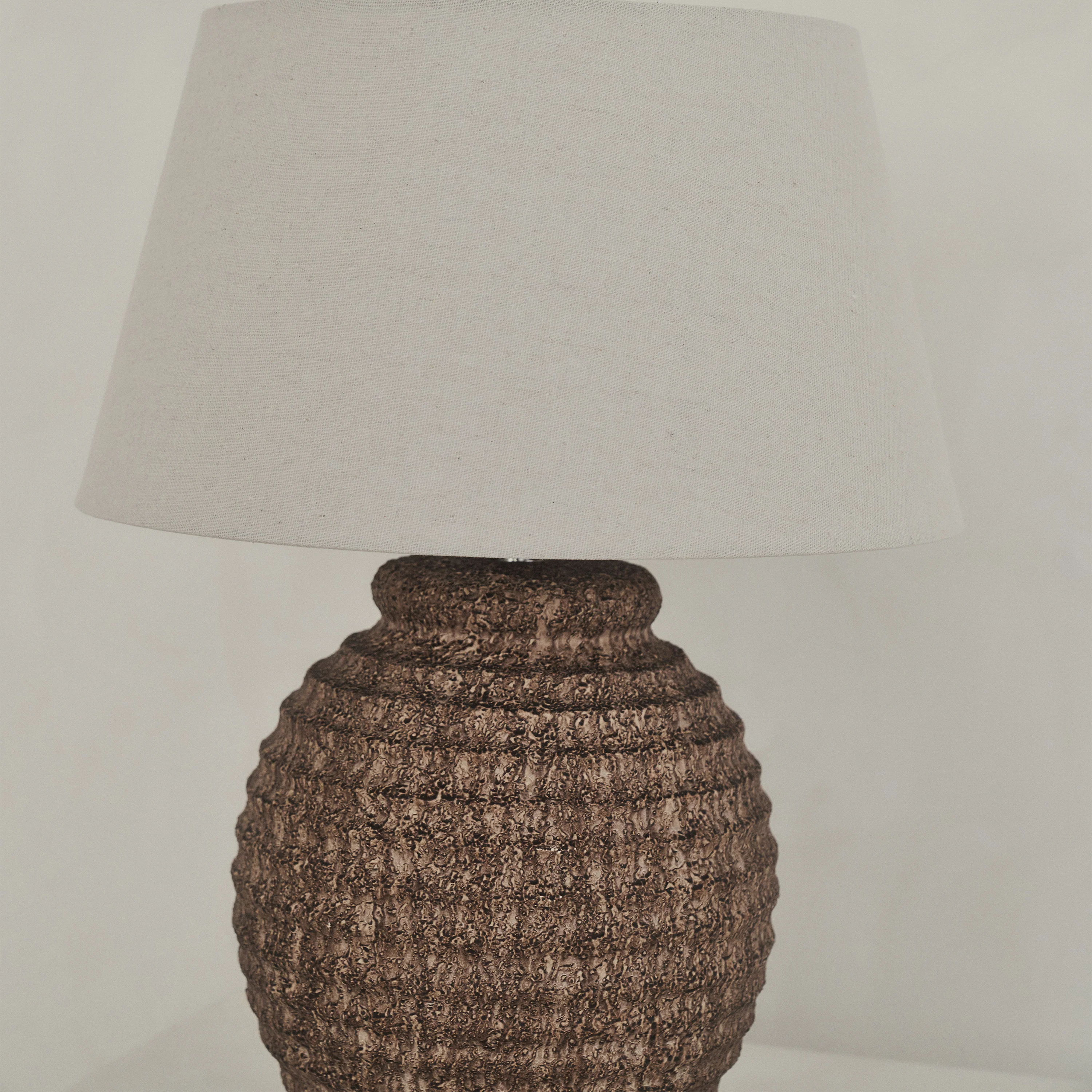 Linosa - Brown Textured Ceramic Drum Shade Table Lamp - Image 7