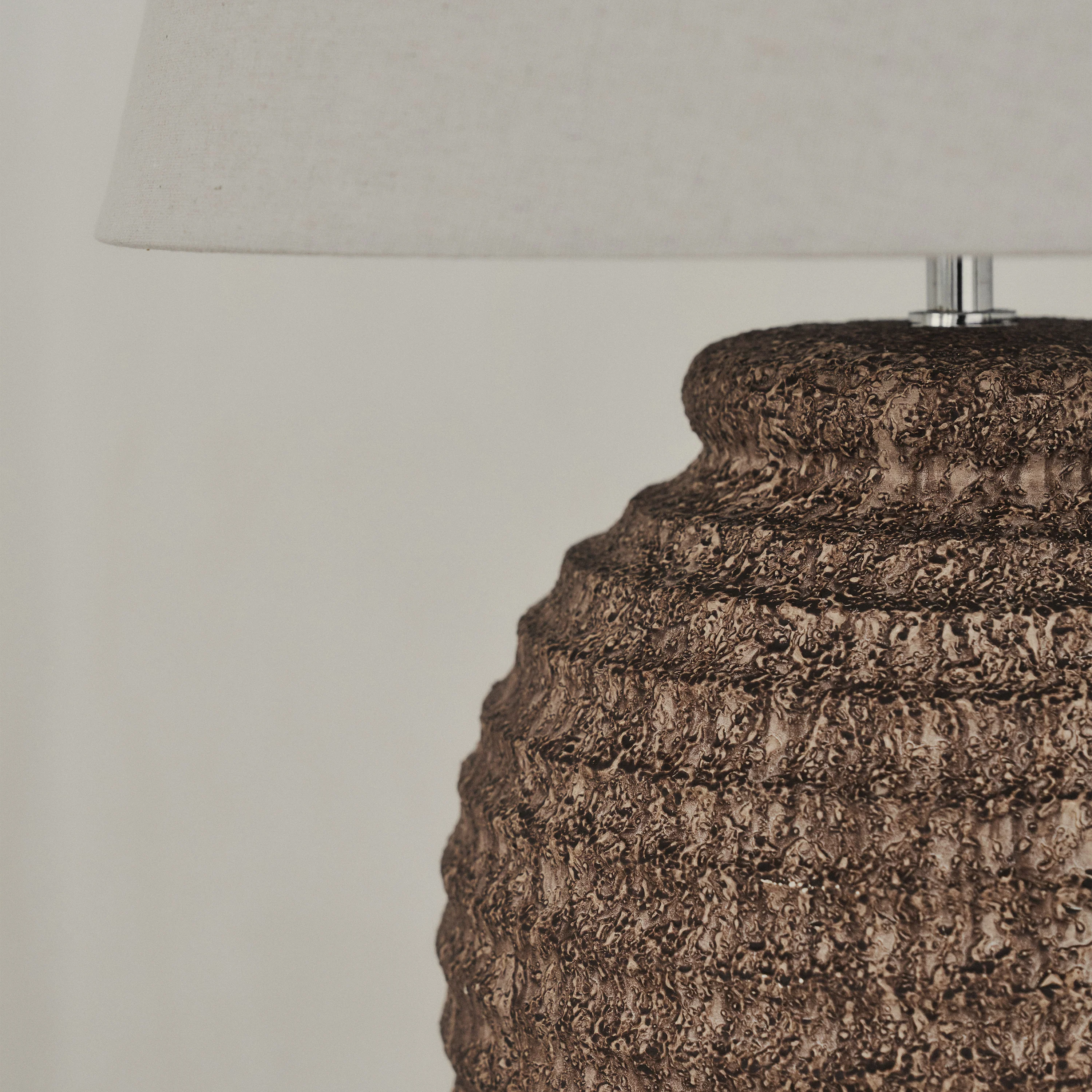 Linosa - Brown Textured Ceramic Drum Shade Table Lamp - Image 8