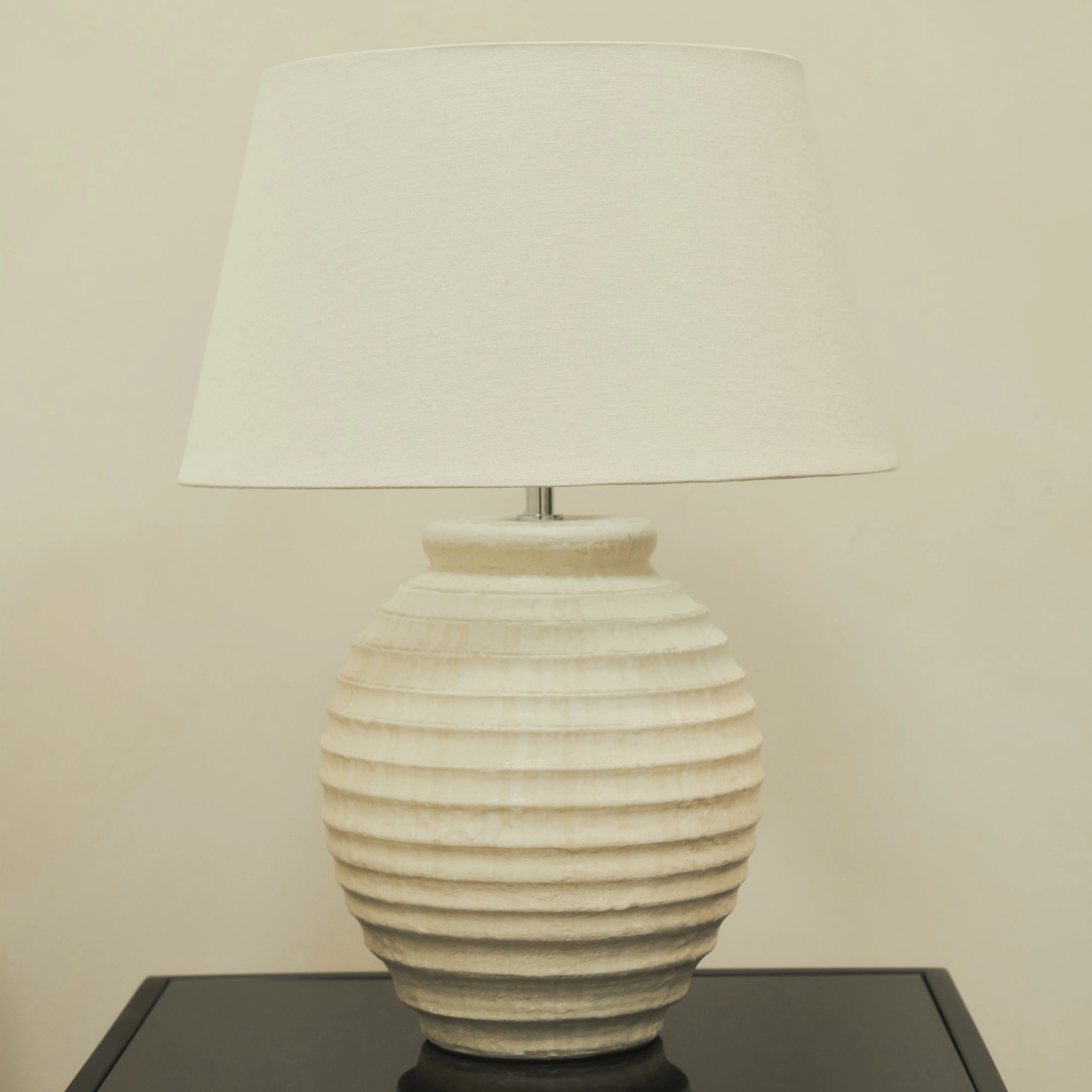 Linosa - Stone Textured Ceramic Drum Shade Table Lamp - Image 3