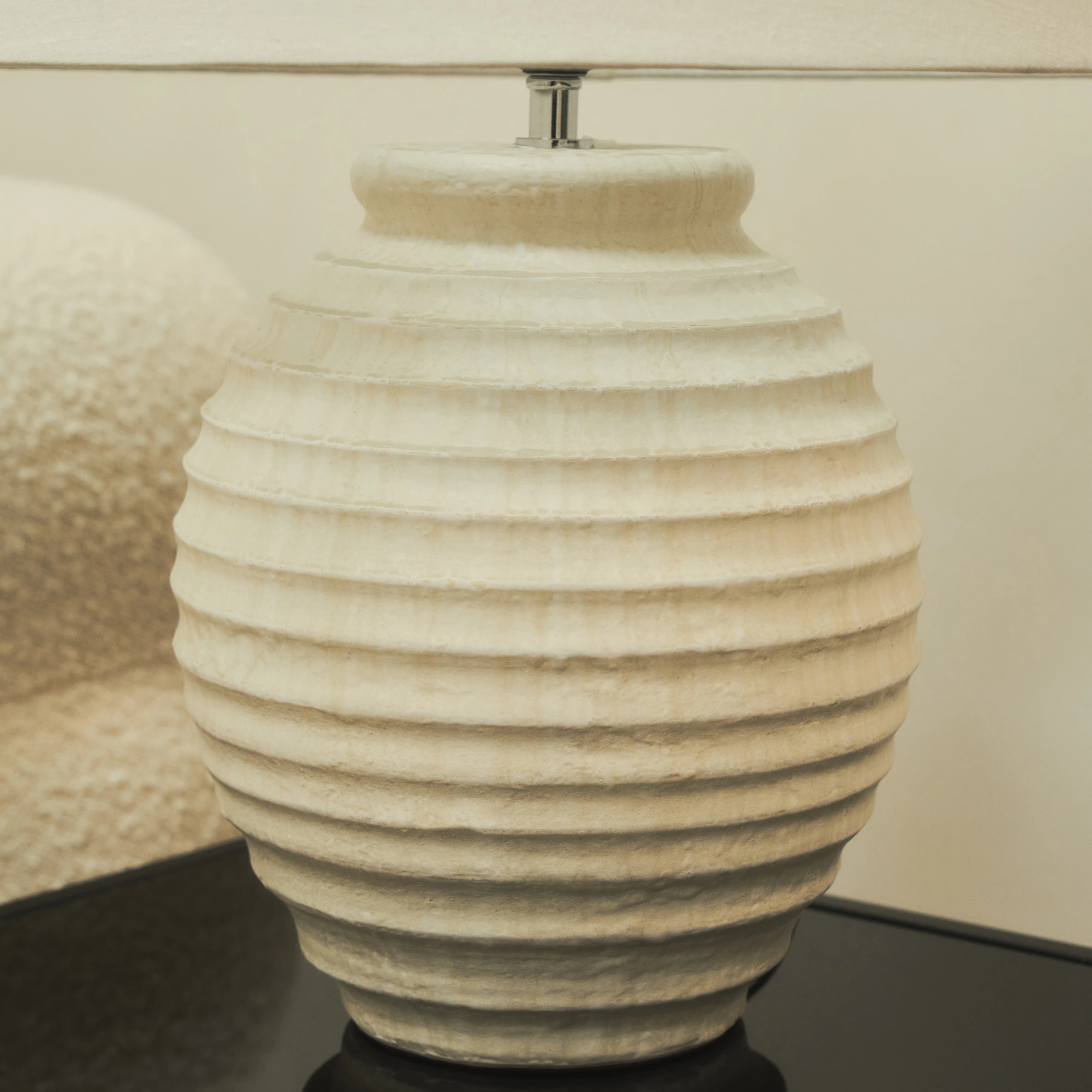 Linosa - Stone Textured Ceramic Drum Shade Table Lamp - Image 4