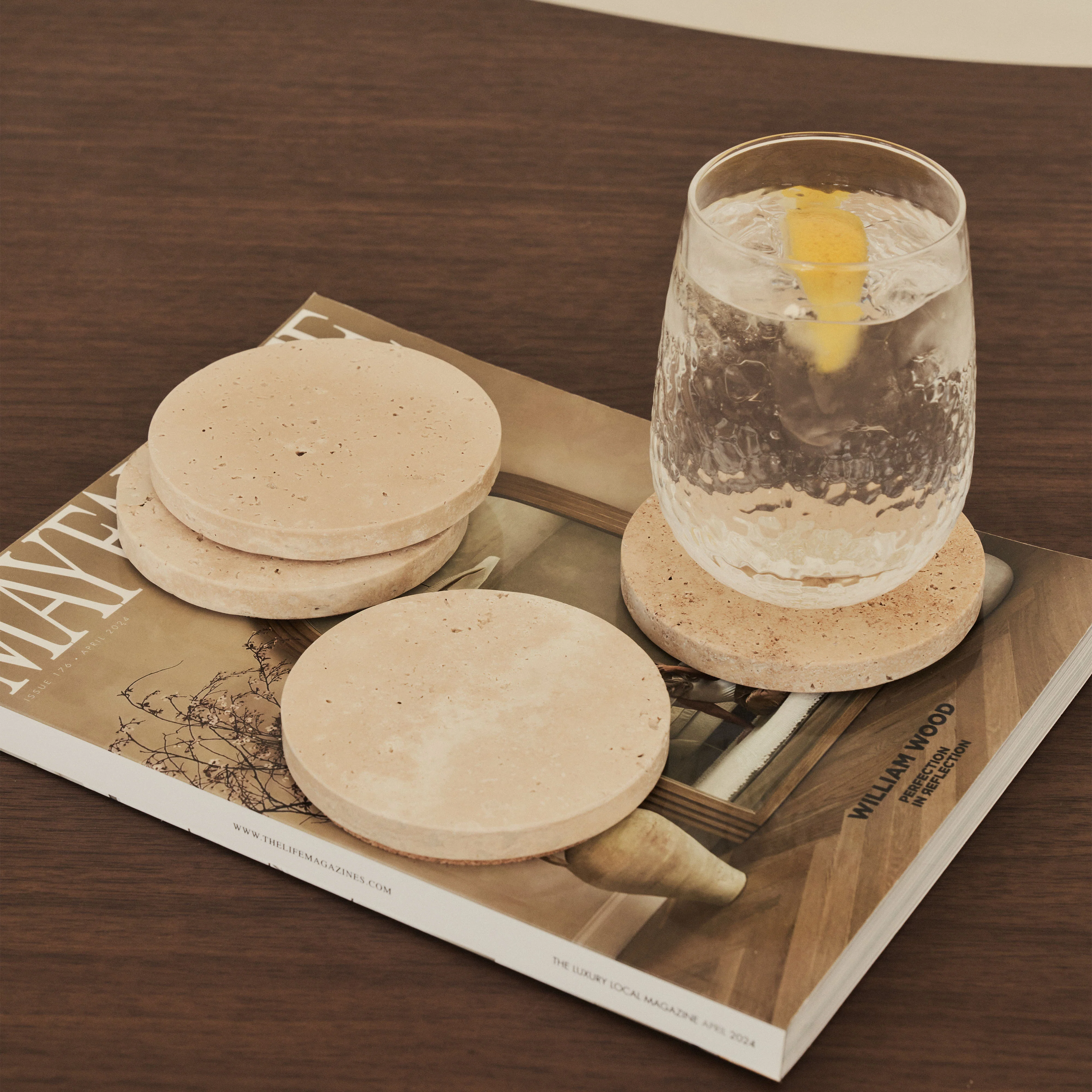 Marbelle - Cream Travertine Coasters Set of 4 Round - Image 3