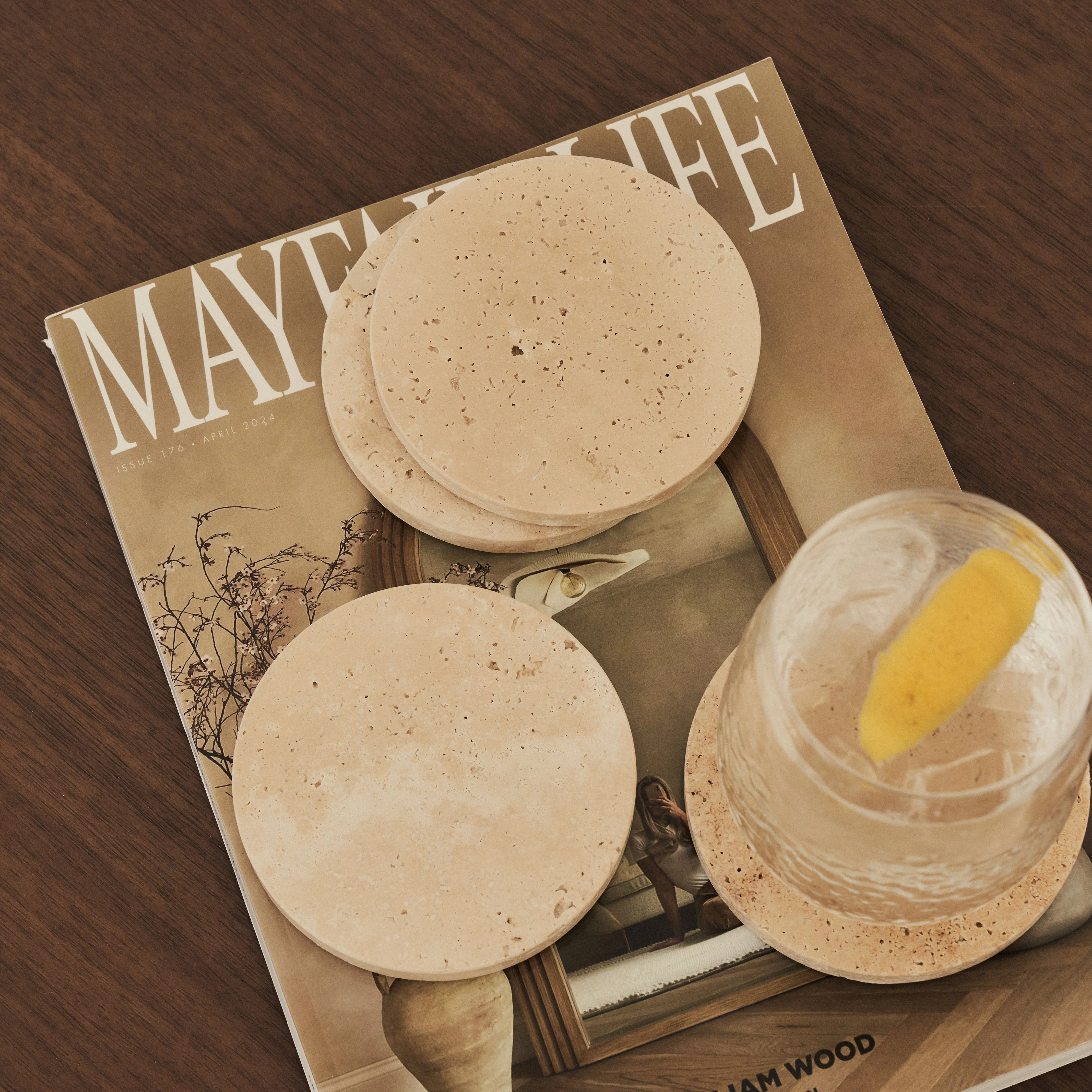 Marbelle - Cream Travertine Coasters Set of 4 Round - Image 4