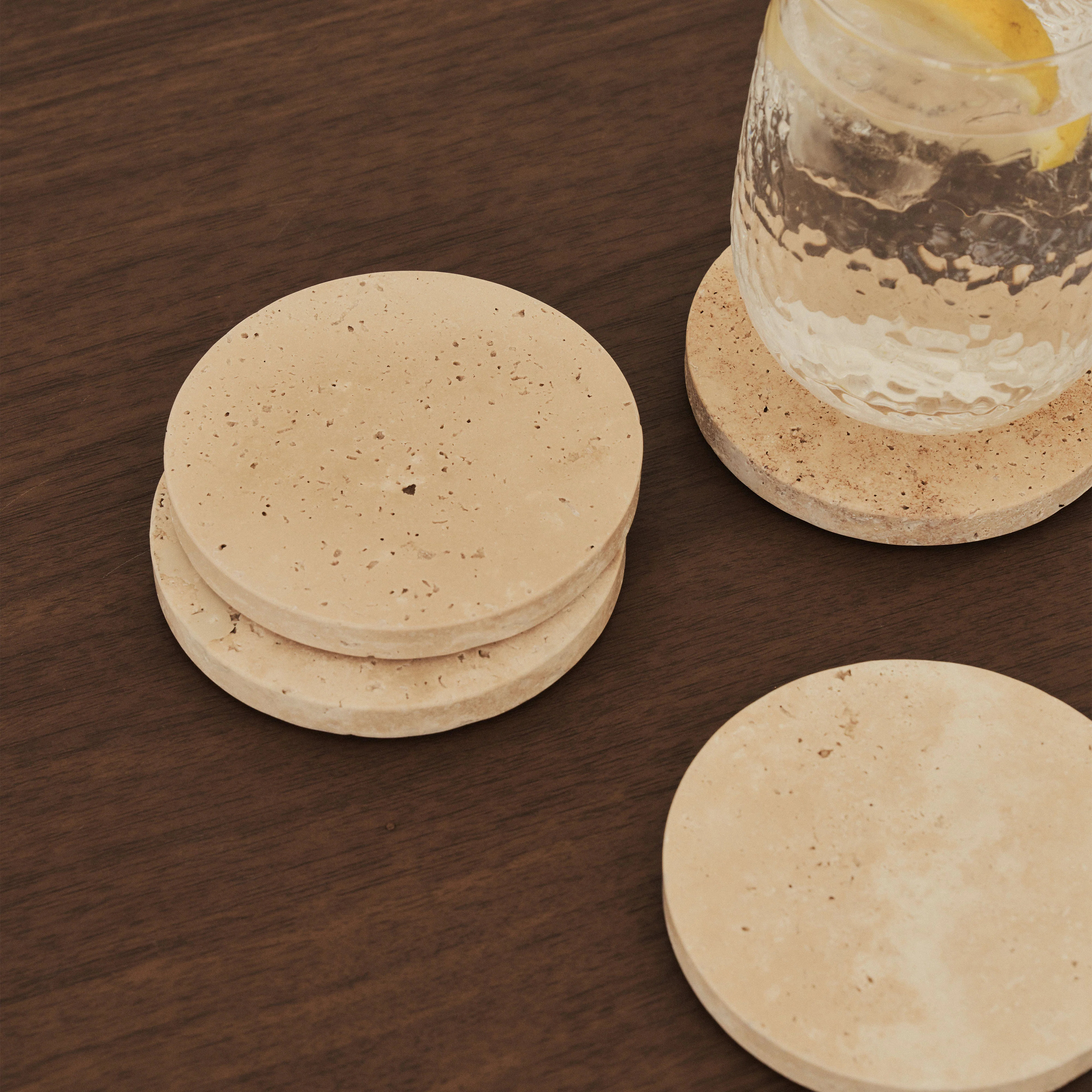 Marbelle - Cream Travertine Coasters Set of 4 Round - Image 6