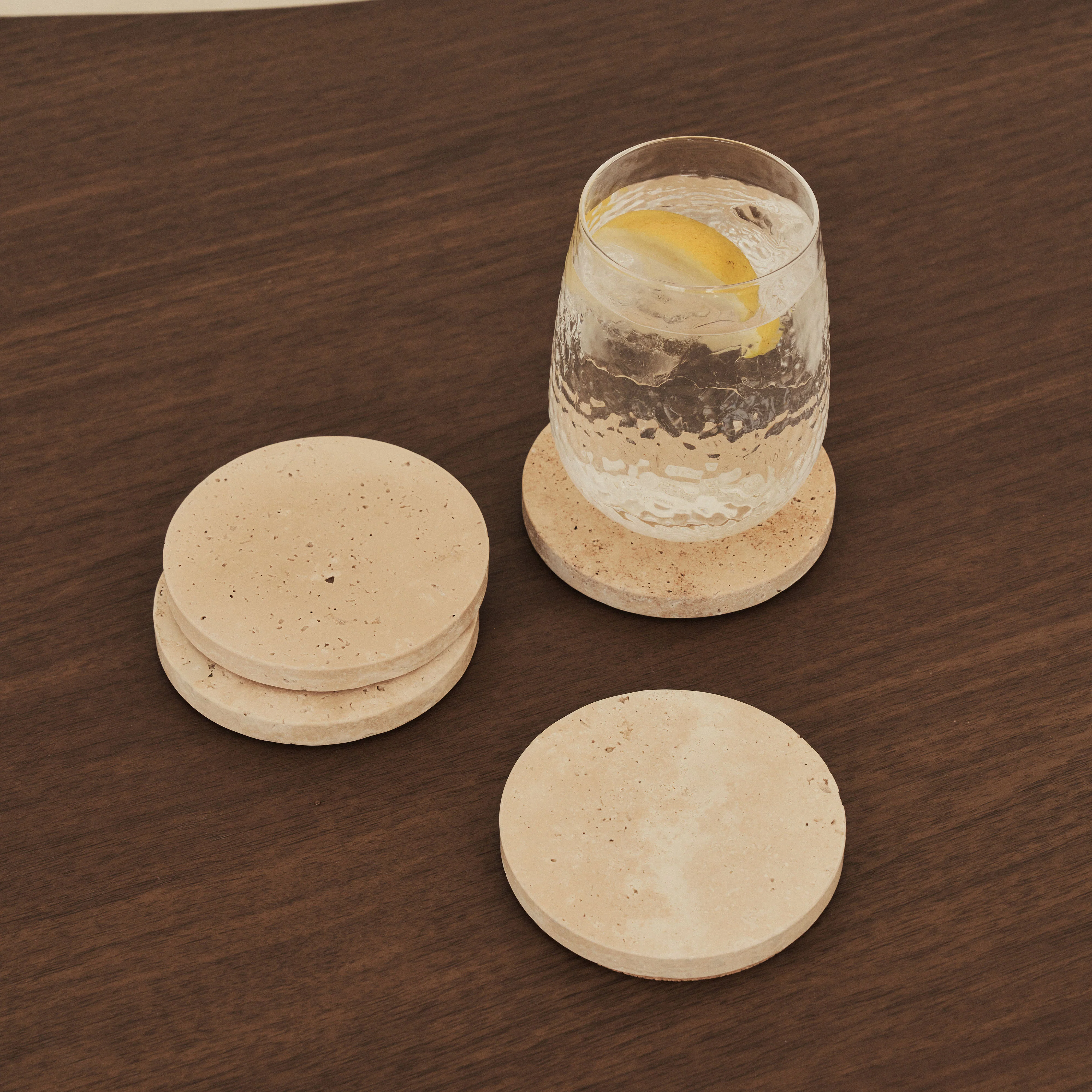 Marbelle - Cream Travertine Coasters Set of 4 Round - Image 7