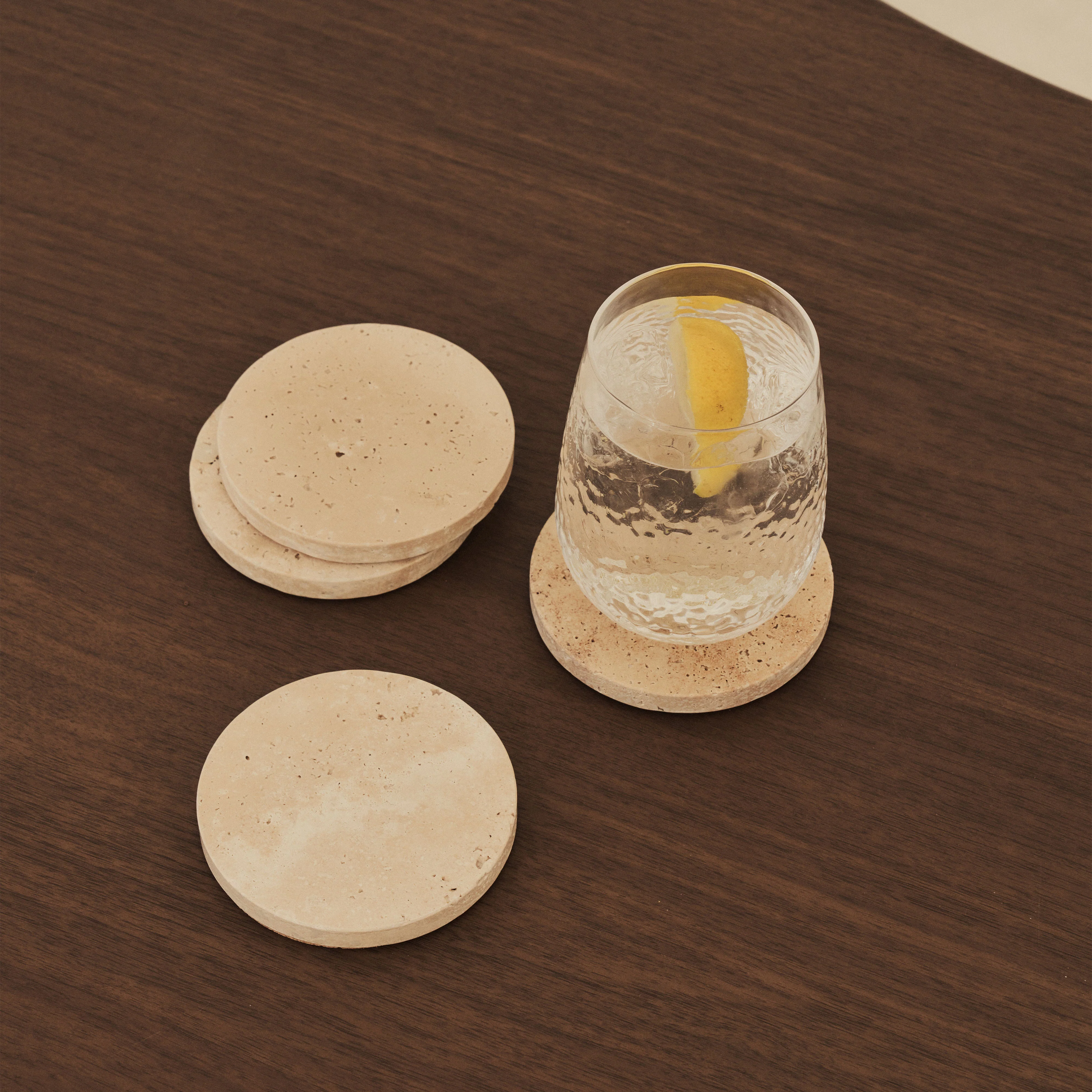 Marbelle - Cream Travertine Coasters Set of 4 Round - Image 8