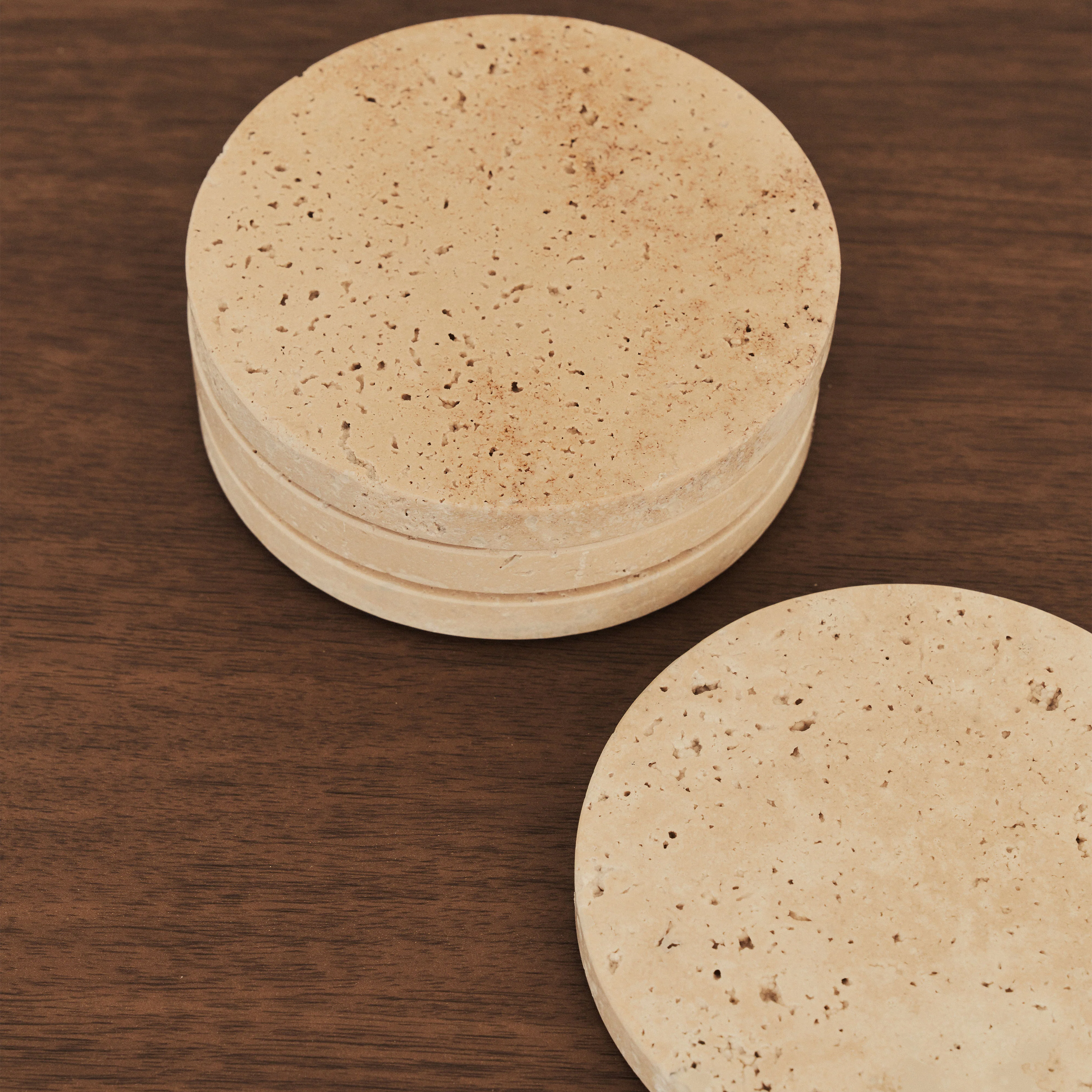 Marbelle - Cream Travertine Coasters Set of 4 Round - Image 9