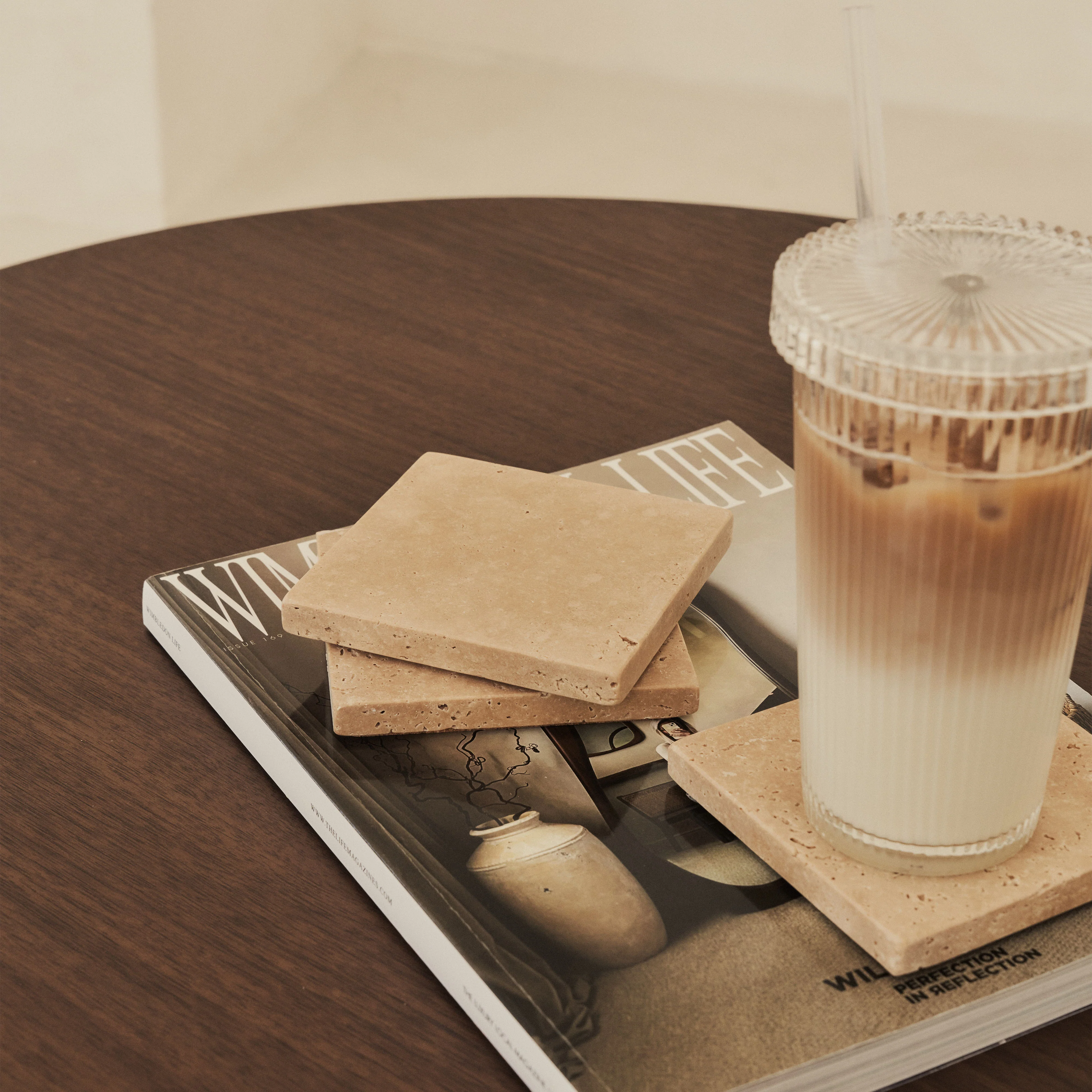 Marbelle - Cream Travertine Coasters Set of 4 Square - Image 4