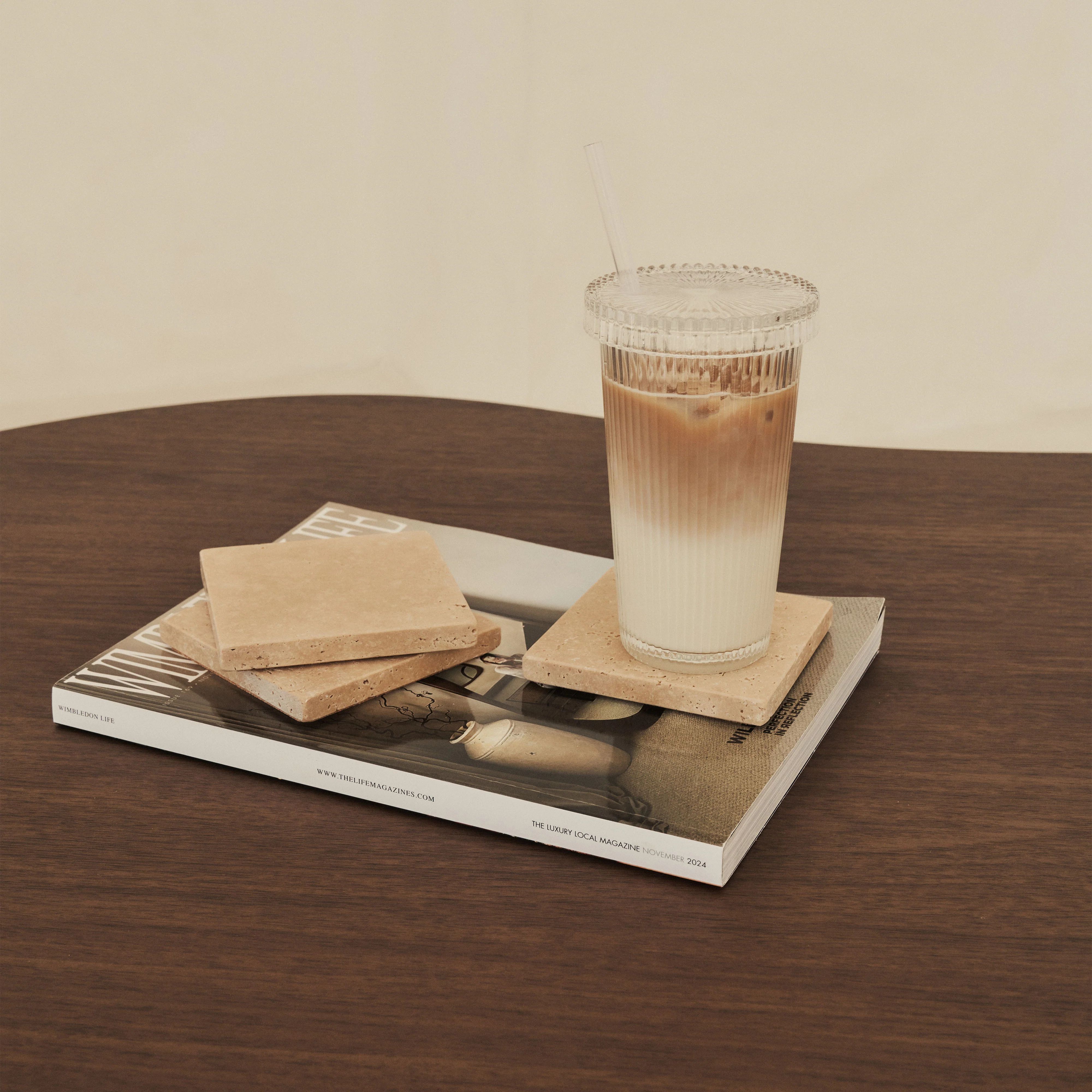 Marbelle - Cream Travertine Coasters Set of 4 Square - Image 6