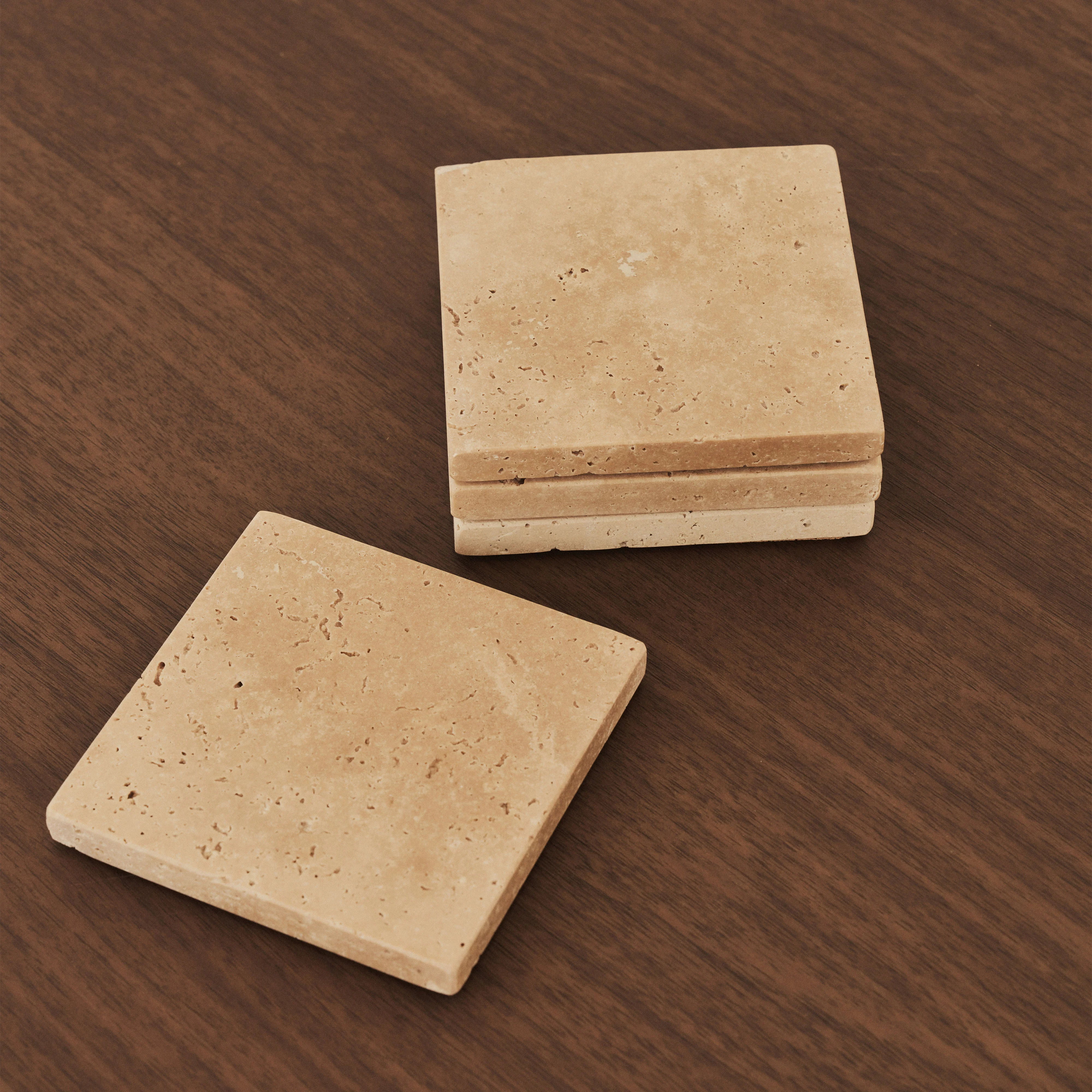 Marbelle - Cream Travertine Coasters Set of 4 Square - Image 8