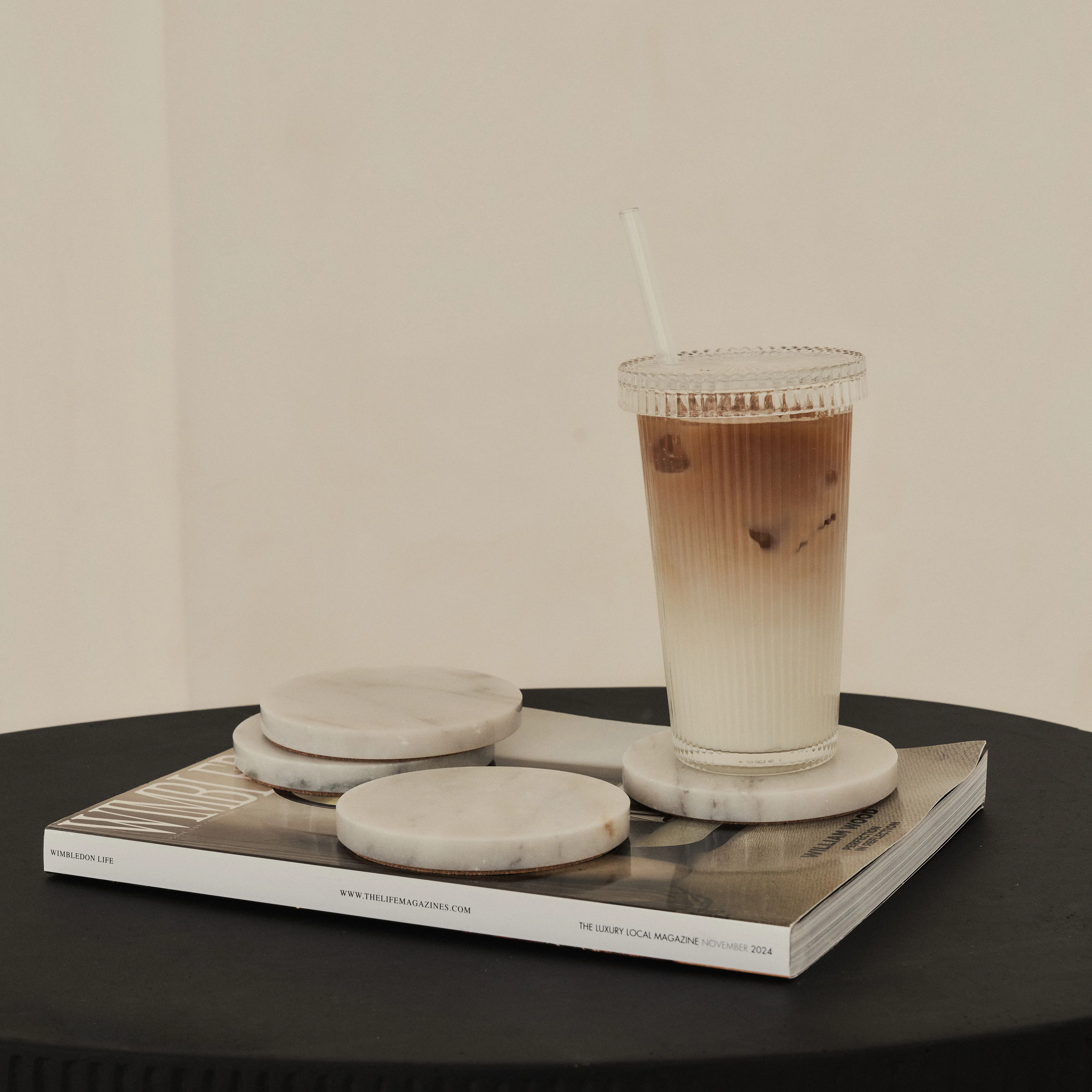 Marbelle - White Marble Coasters Set of 4 Round - Image 5