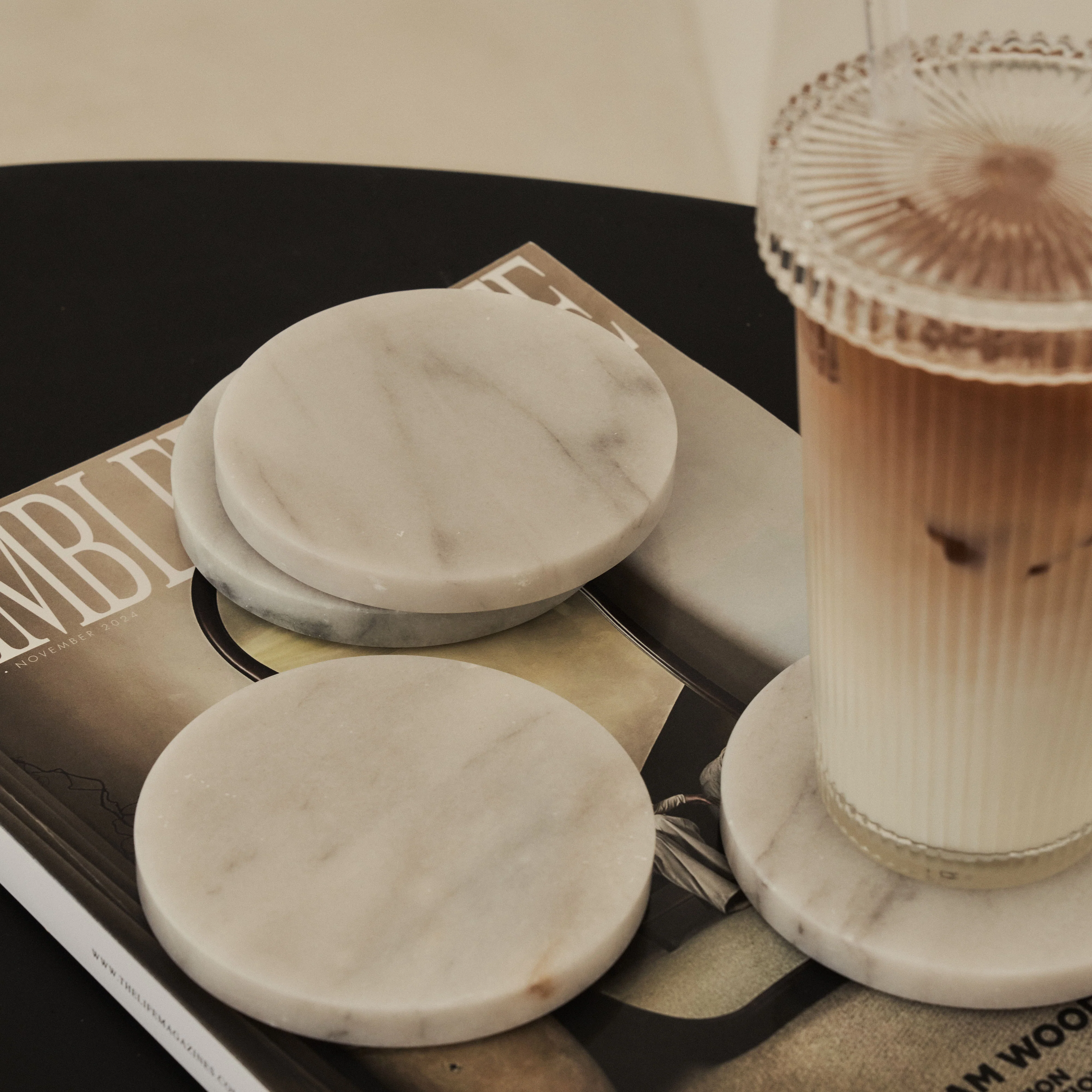 Marbelle - White Marble Coasters Set of 4 Round - Image 6