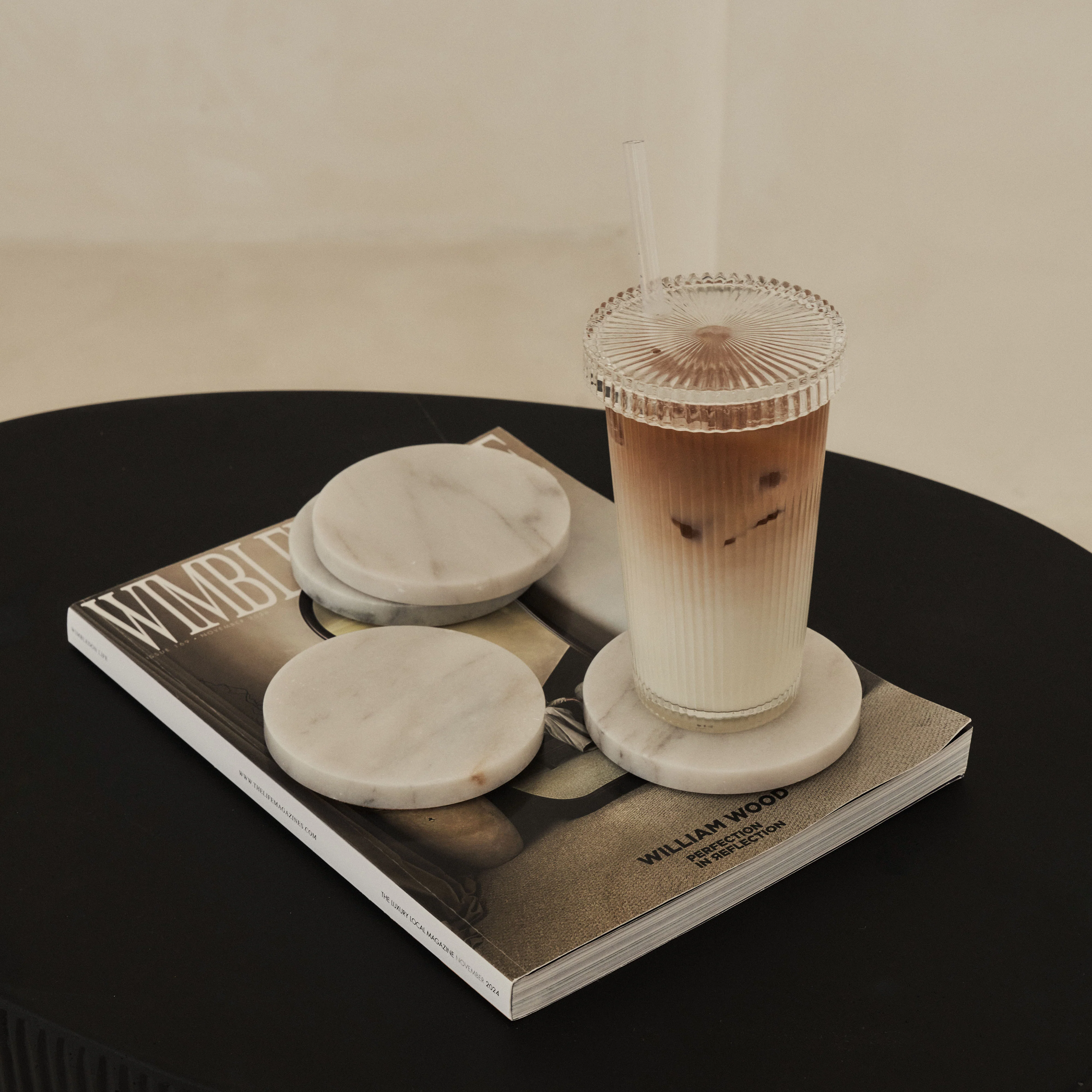 Marbelle - White Marble Coasters Set of 4 Round - Image 7