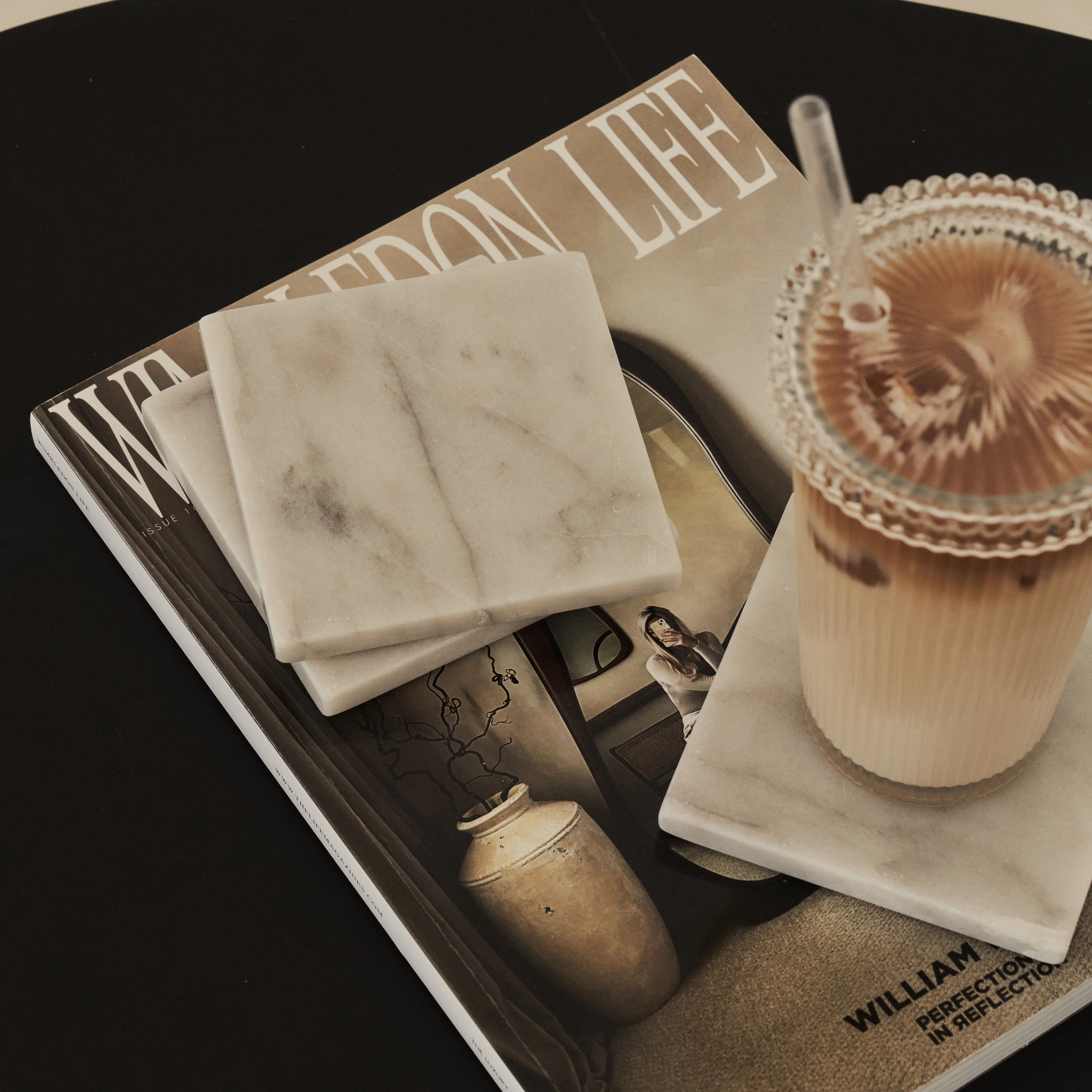 Marbelle - White Marble Coasters Set of 4 Square - Image 5