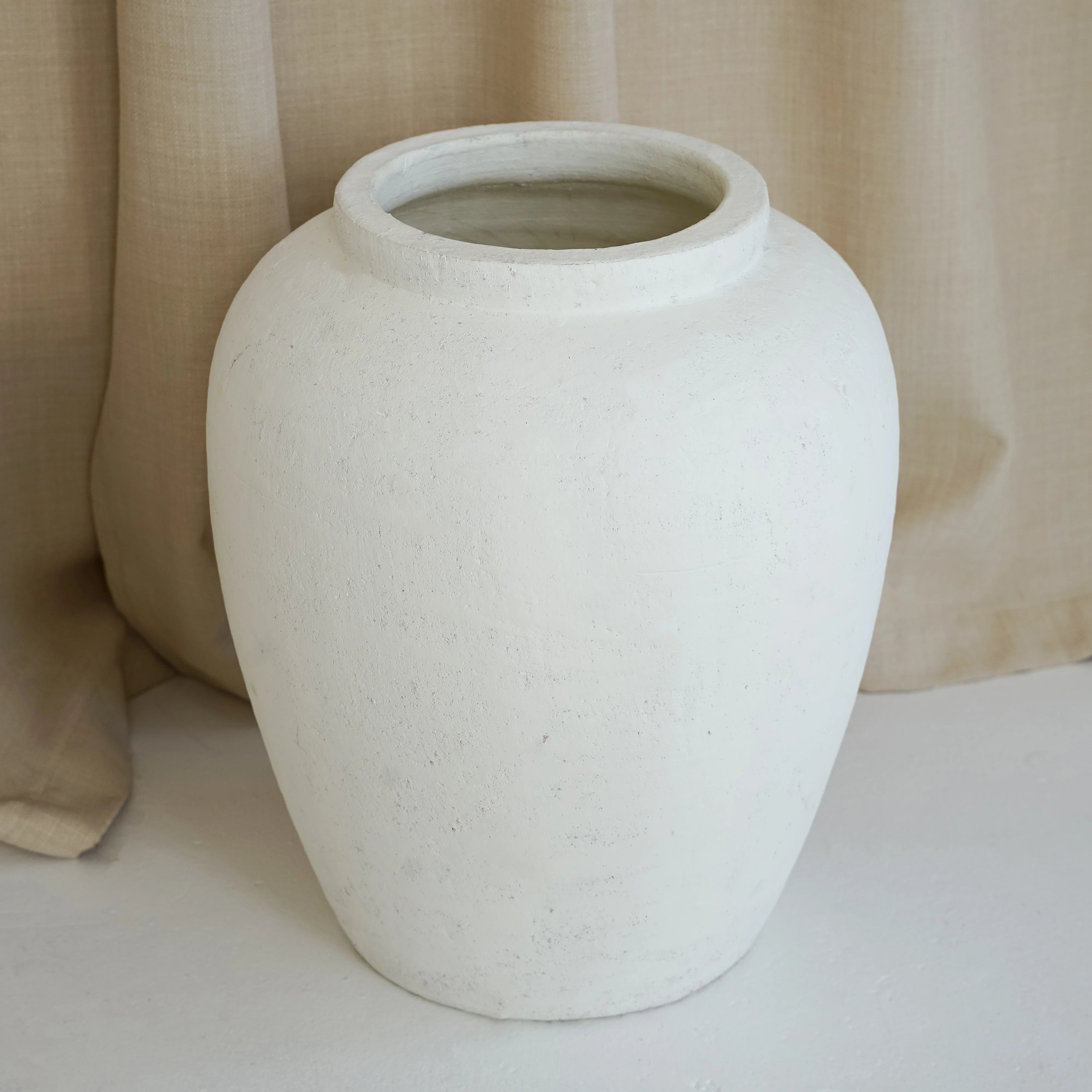 Portera - Large White Textured Terracotta Vase - Image 3