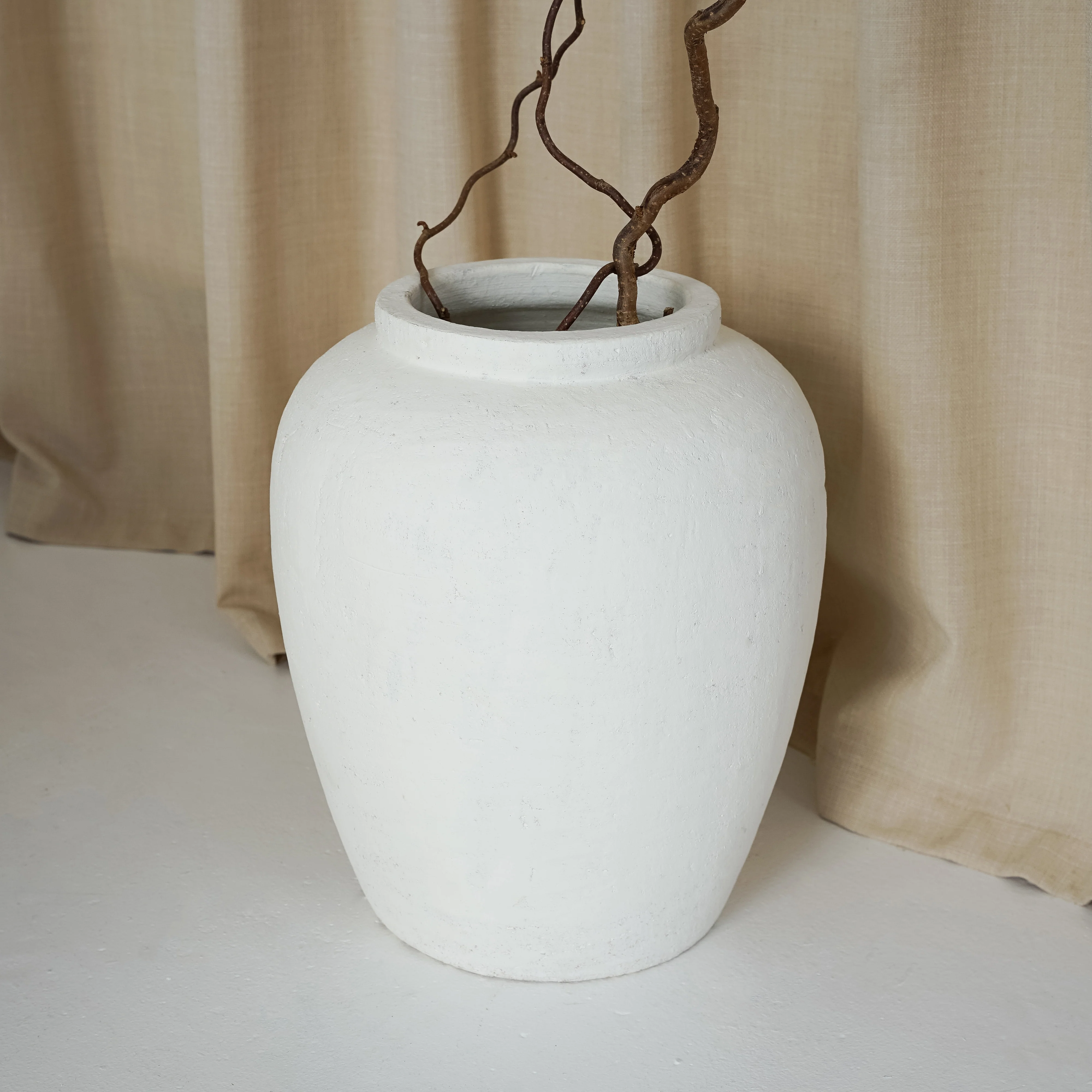 Portera - Large White Textured Terracotta Vase - Image 4