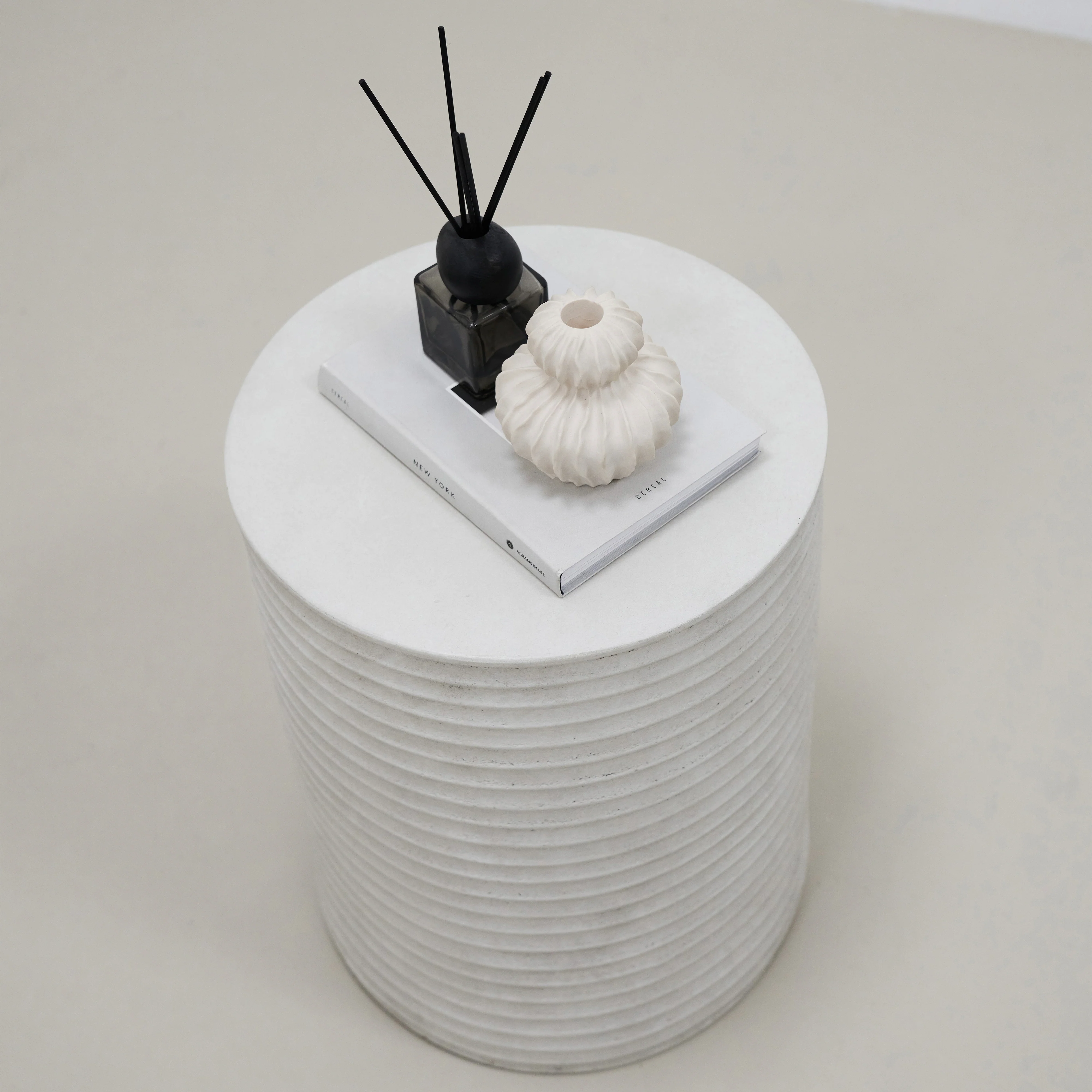 Raya - Minimal Concrete Ribbed Side Table - Image 4